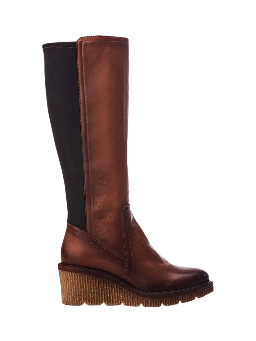 Product image 1 of 4, which shows Moda in Pelle Harpette Leather Faux Fur Lined Wedge Boots, Tan, 3
