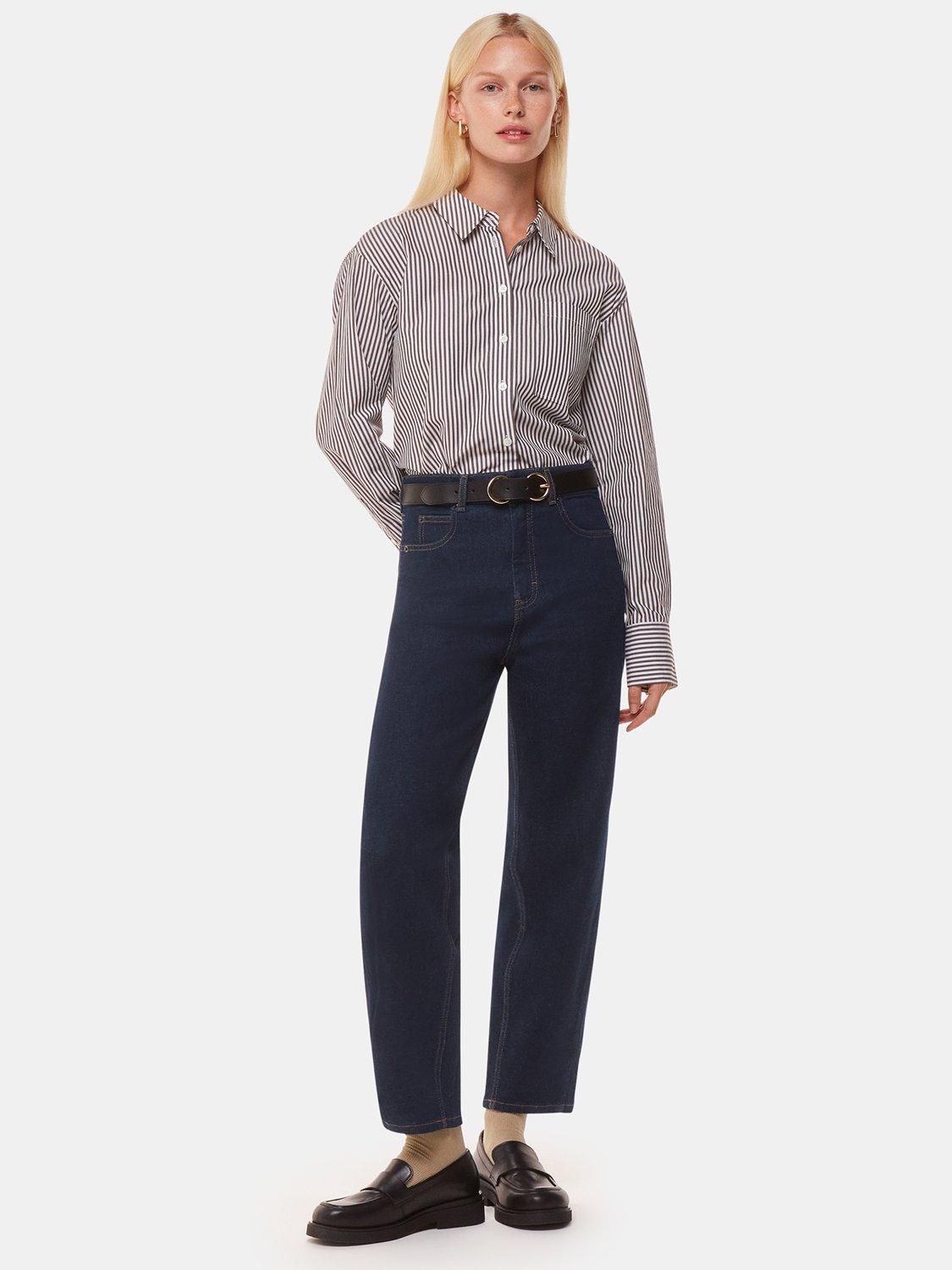 Product image 1 of 5, which shows Whistles Stretch Barrel Leg Jeans, Dark Denim, 26