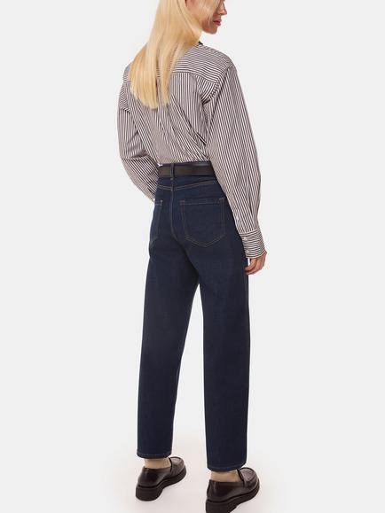 Whistles Stretch Barrel Leg Jeans, Dark Denim - view 2, Dark Denim