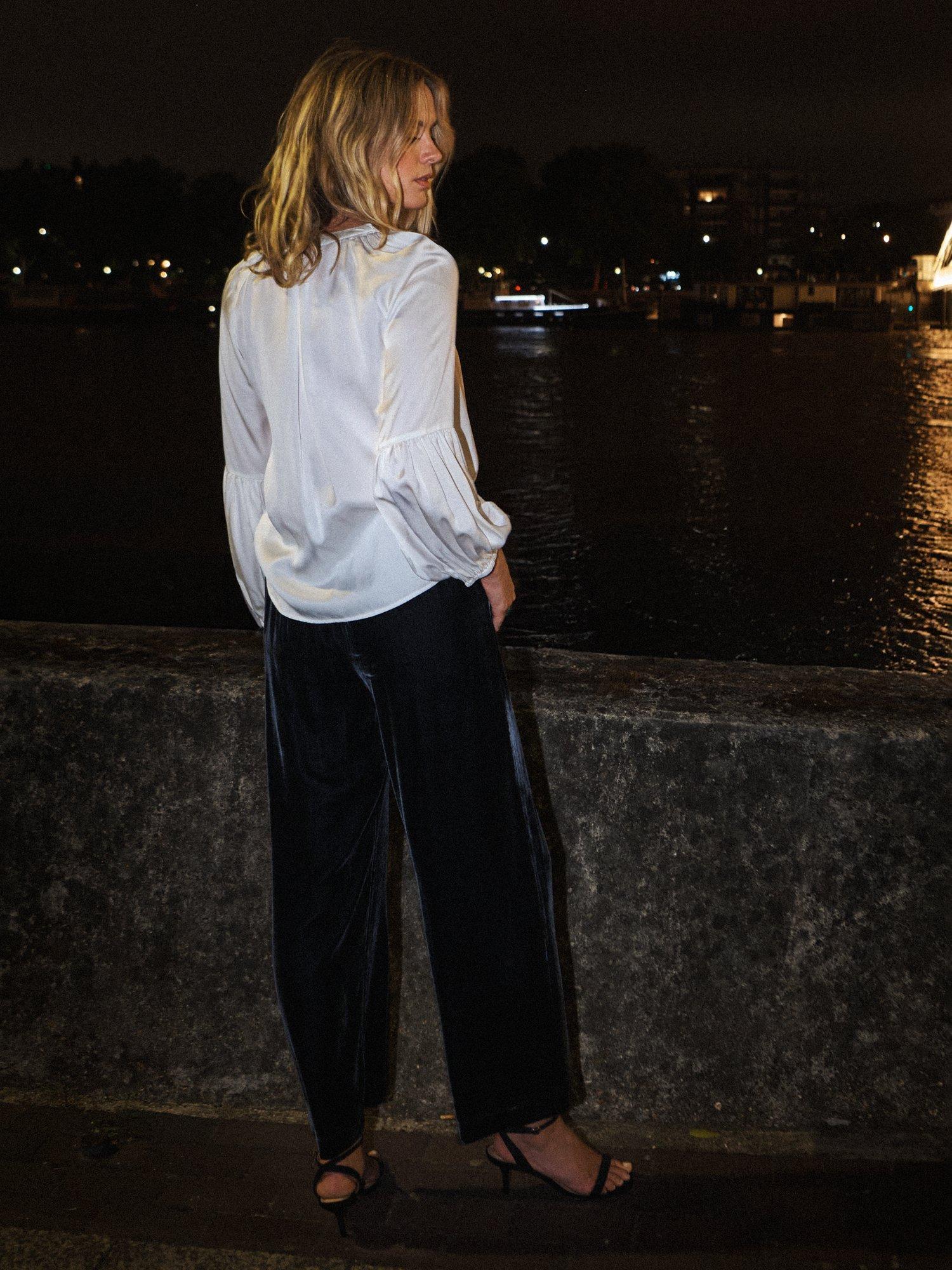 Product image 5 of 6, which shows NRBY Ophelia Silk Satin Shirt, Ivory, XS