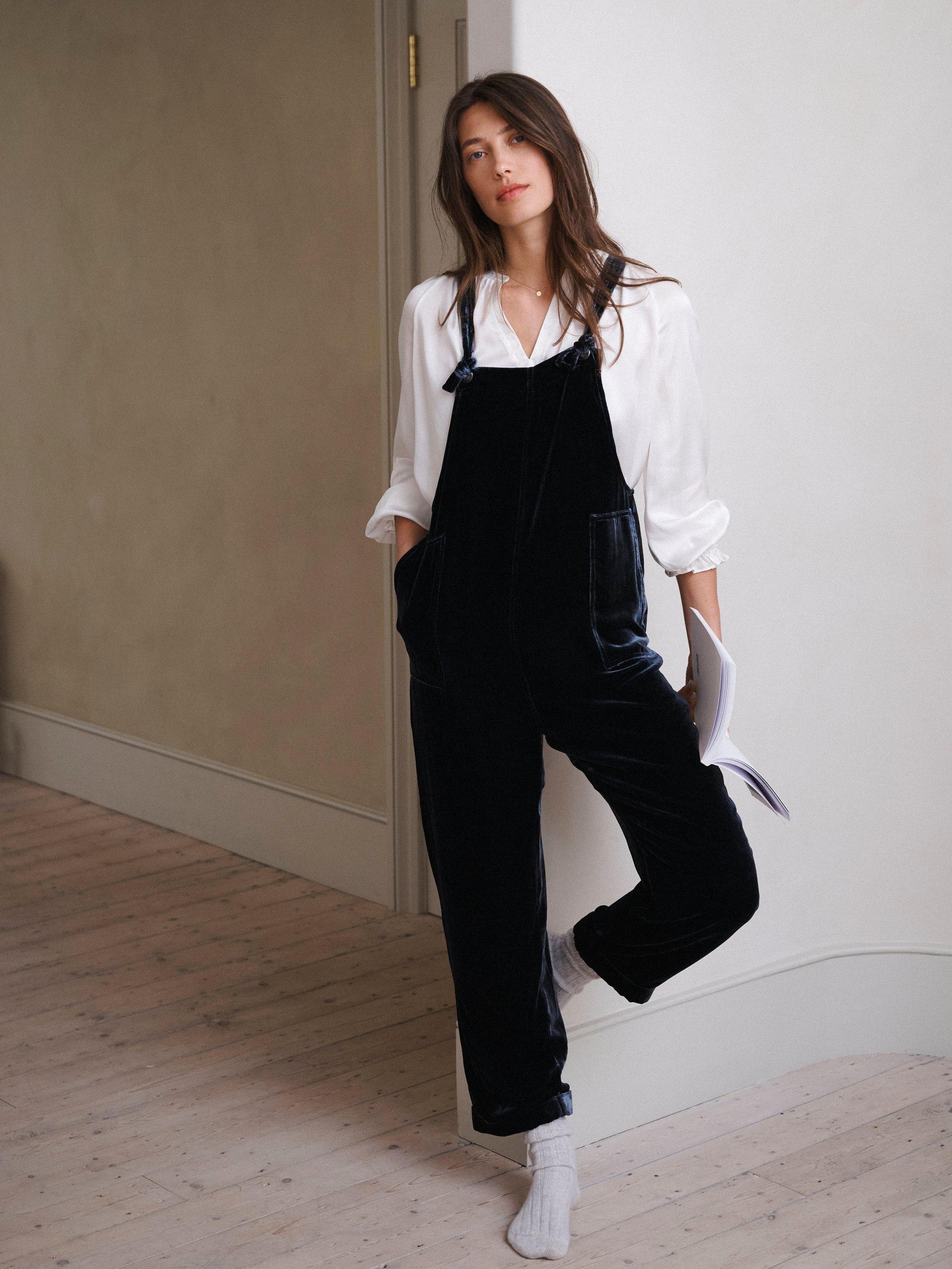 NRBY Camster Velvet Dungarees, Carbon