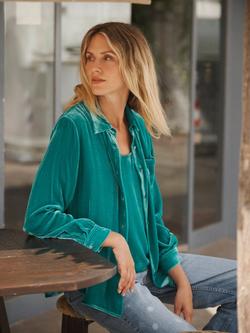 NRBY Chiara Silk Blend Velvet Shirt, Sea Green