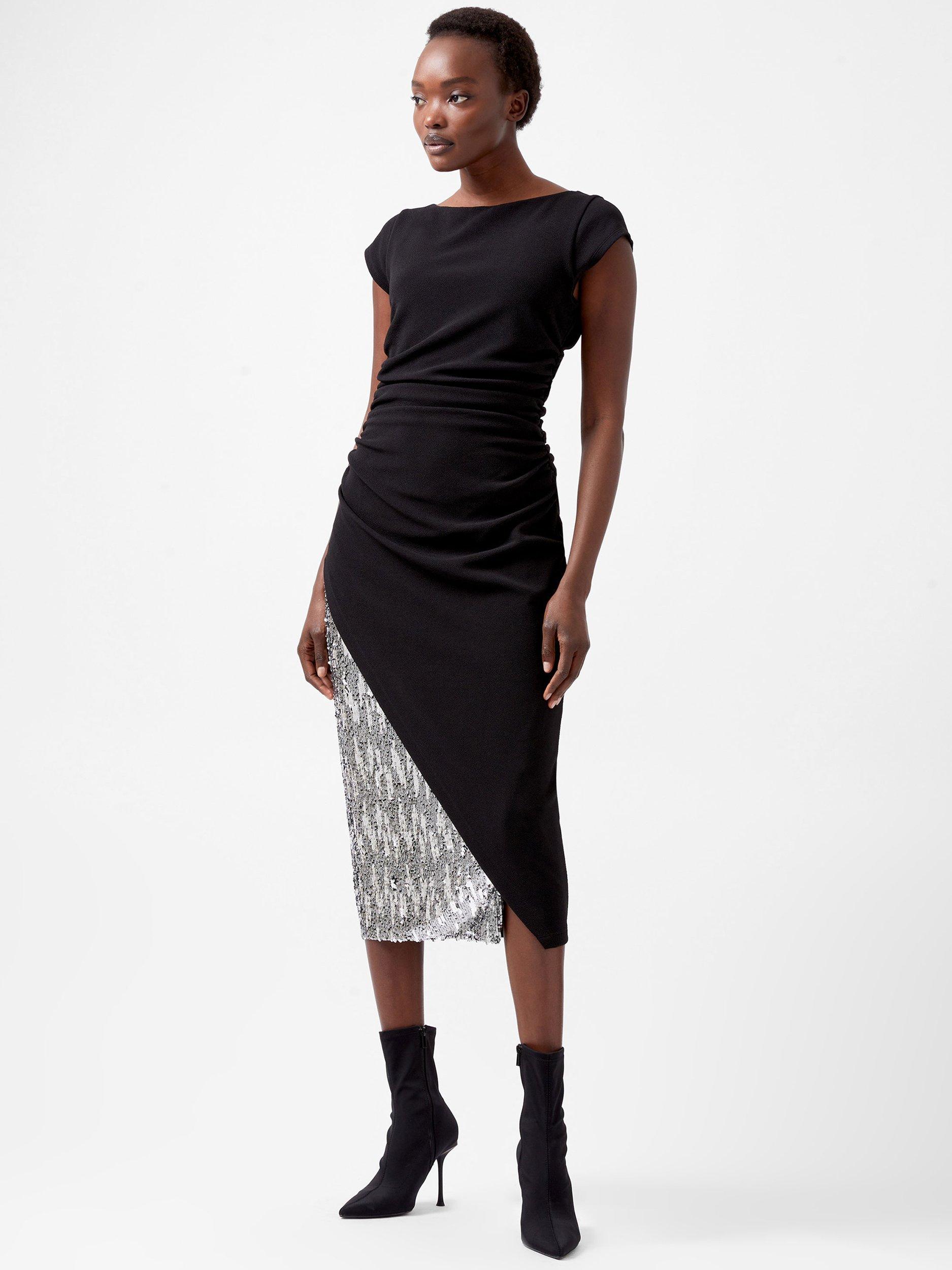 French Connection Zanna Sequin Mix Dress, Blackout