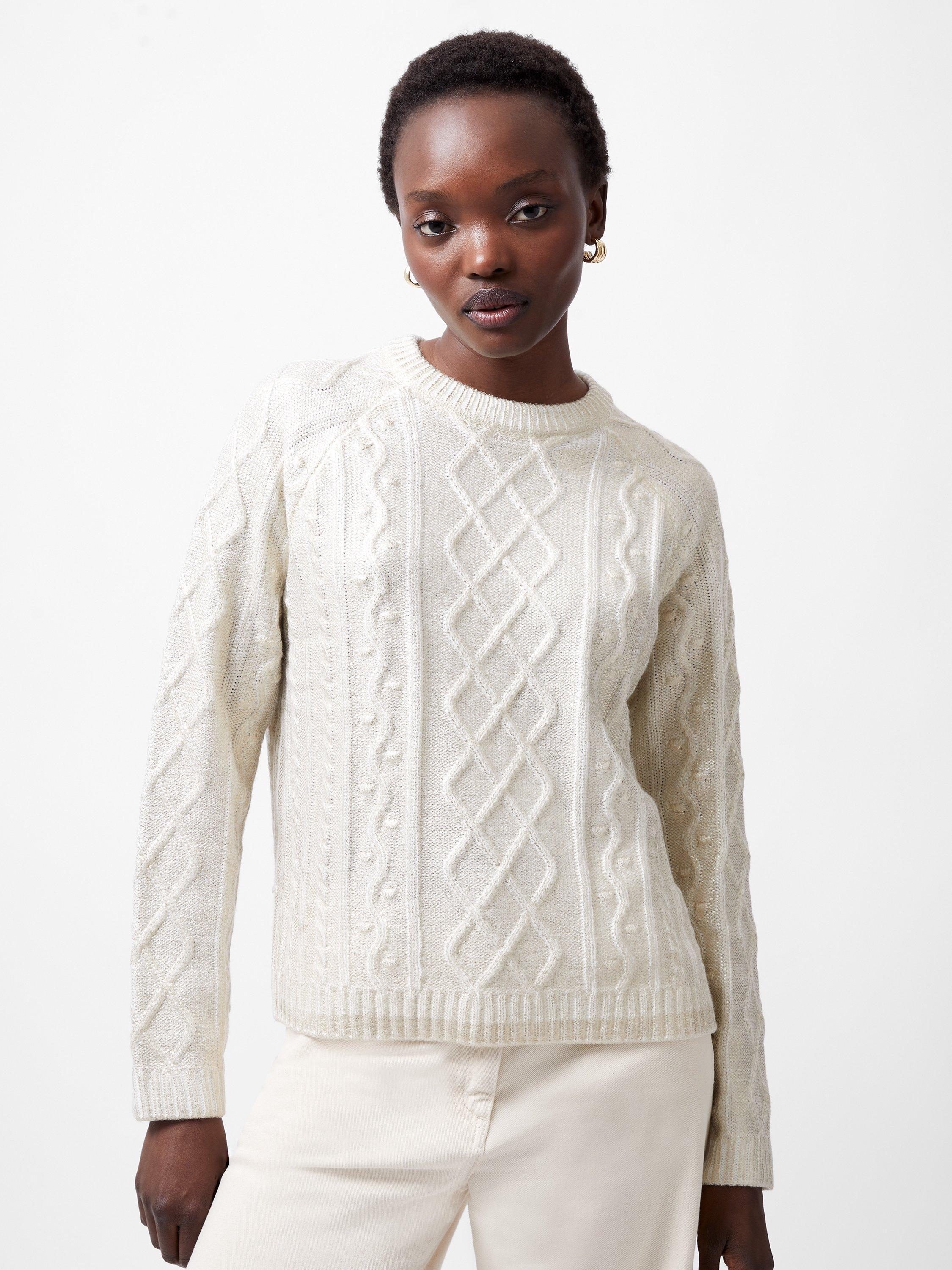 French Connection Otilia Foil Cable Knit Jumper, Winter White