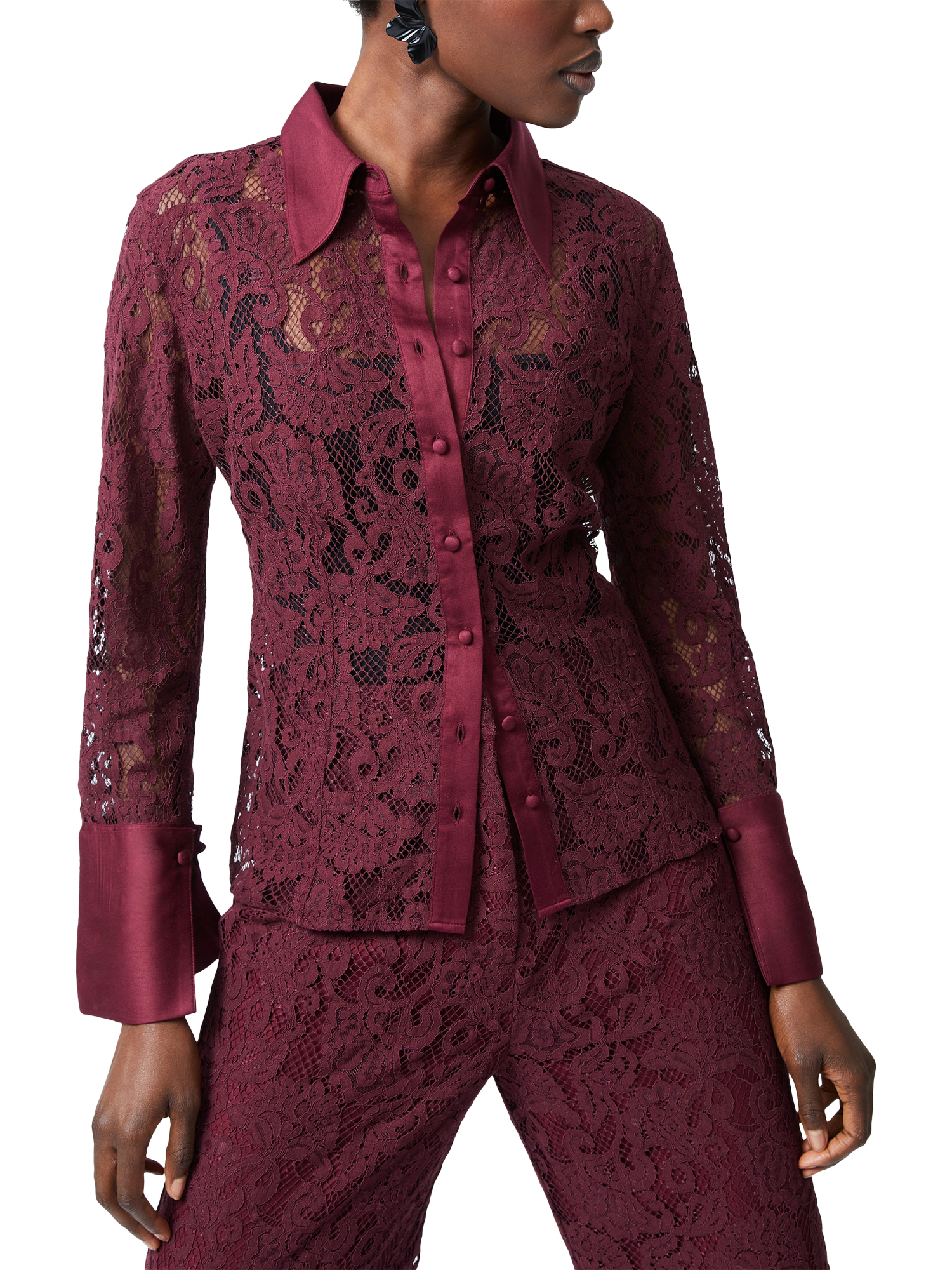 French Connection Asura Lace Shirt, Burgundy