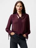 French Connection Eden Tie Neck Top, Burgundy, Burgundy