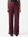 French Connection Asura Lace Flared Trousers, Burgundy