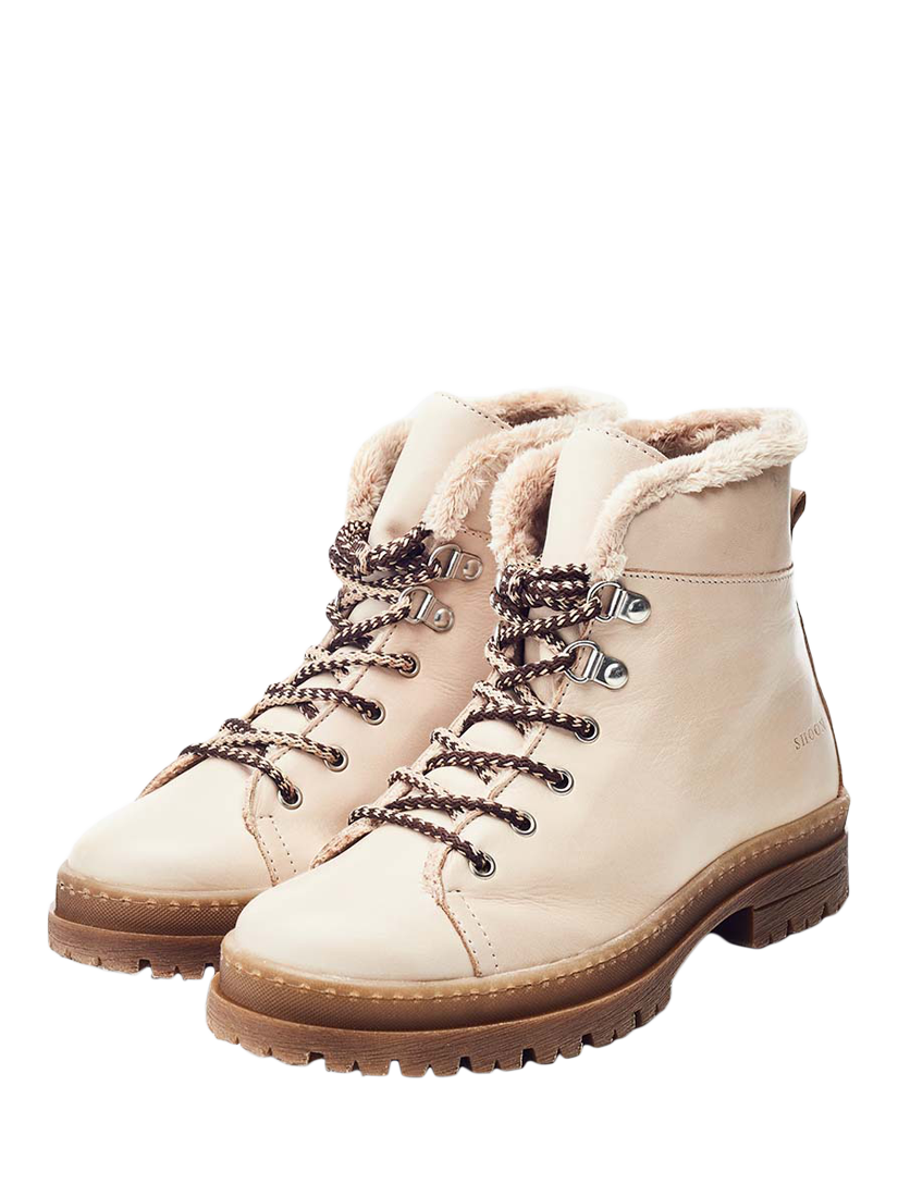 Product image 2 of 4, which shows Moda in Pelle Onella Leather Faux Fur Lined Lace-Up Boots, Off White, 3