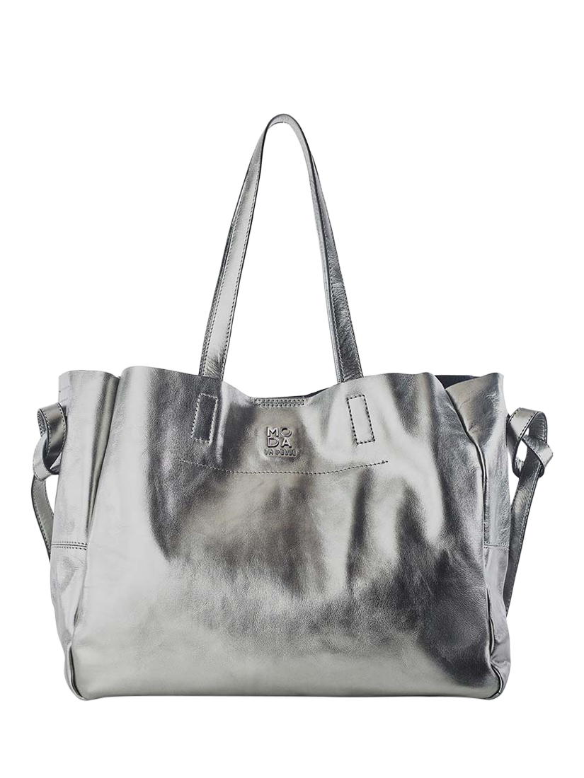Product image 1 of 4, which shows Moda in Pelle Indiana Leather Tote Bag, Pewter