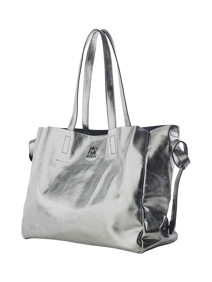 Product image 2 of 4, which shows Moda in Pelle Indiana Leather Tote Bag, Pewter