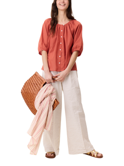 Leon & Harper Popsi Striped Cotton Blend Wide Leg Trousers, White/Brown - view 2, White/Brown