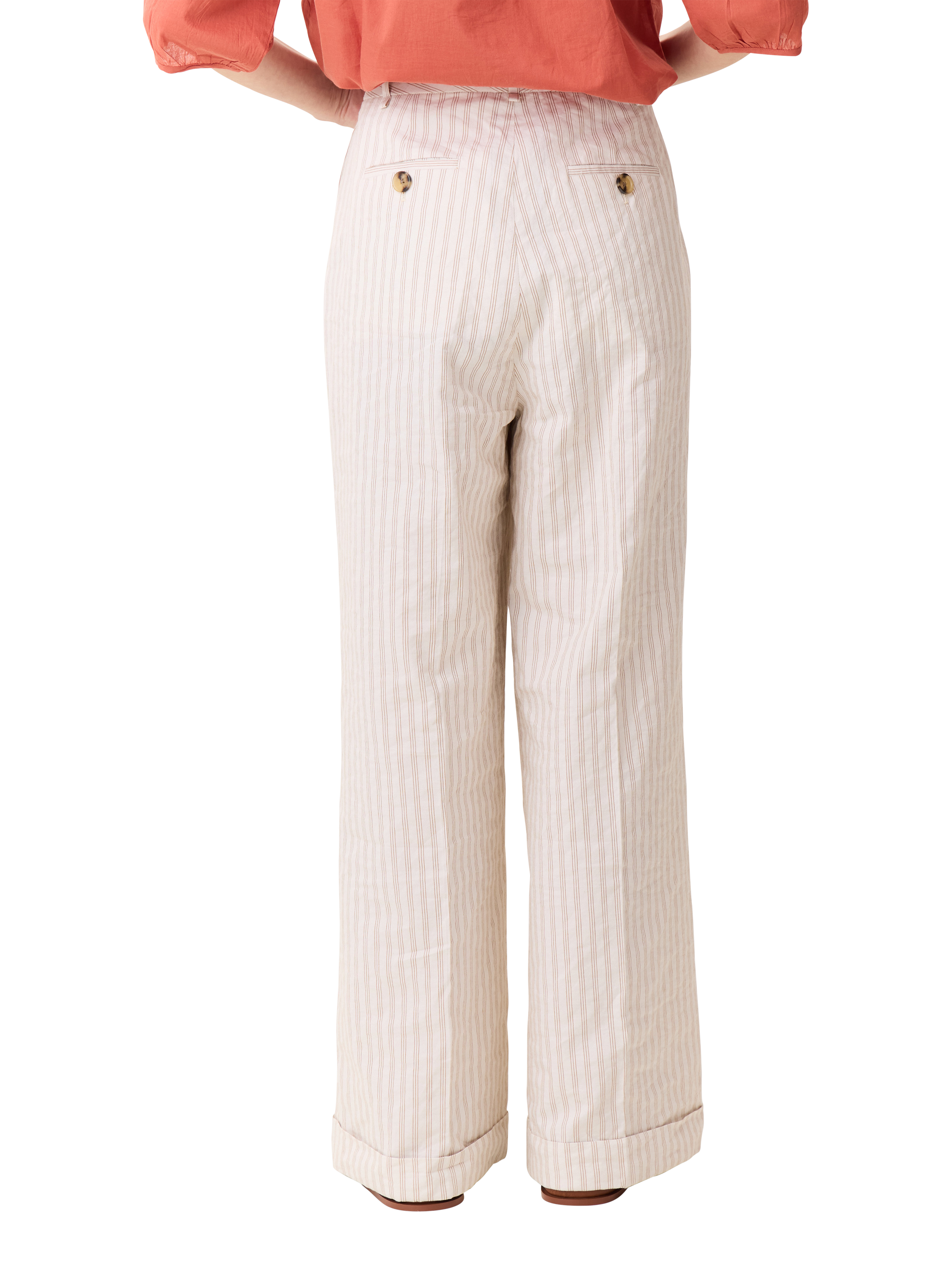 Product image 3 of 6, which shows Leon & Harper Popsi Striped Cotton Blend Wide Leg Trousers, White/Brown, 34