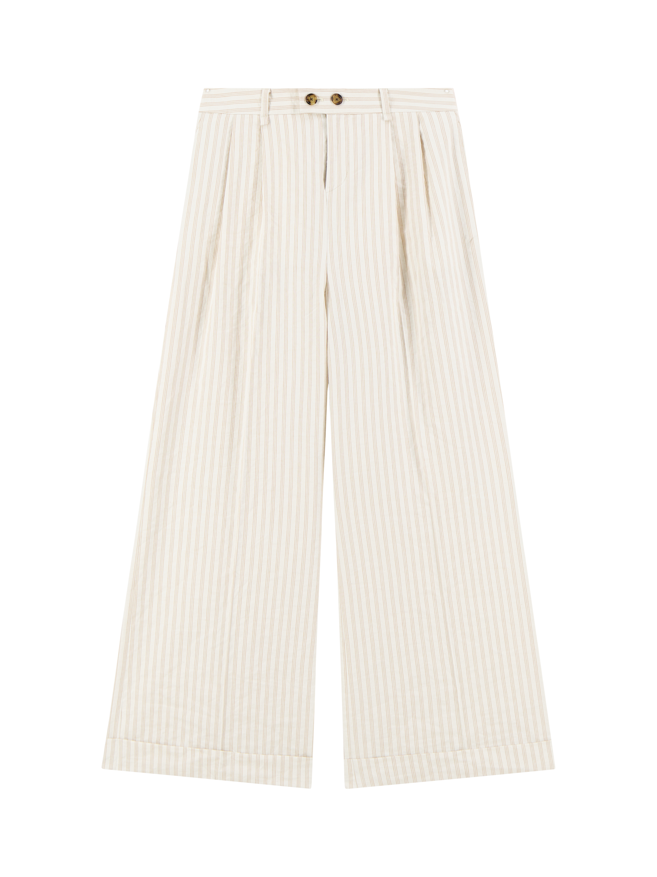 Product image 6 of 6, which shows Leon & Harper Popsi Striped Cotton Blend Wide Leg Trousers, White/Brown, 34