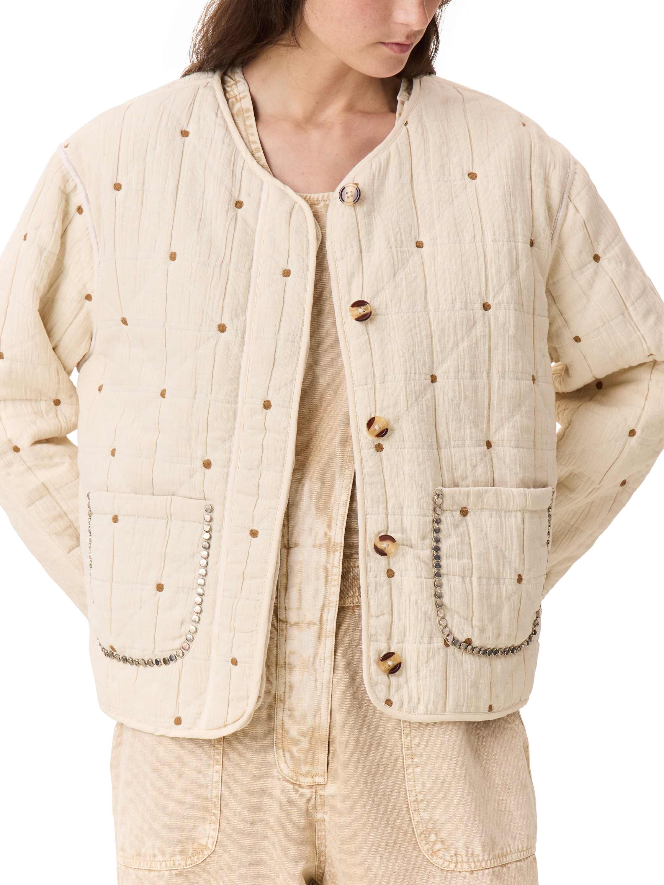 Product image 4 of 7, which shows Leon & Harper Vahala Quilted Jacket, Ecru, M
