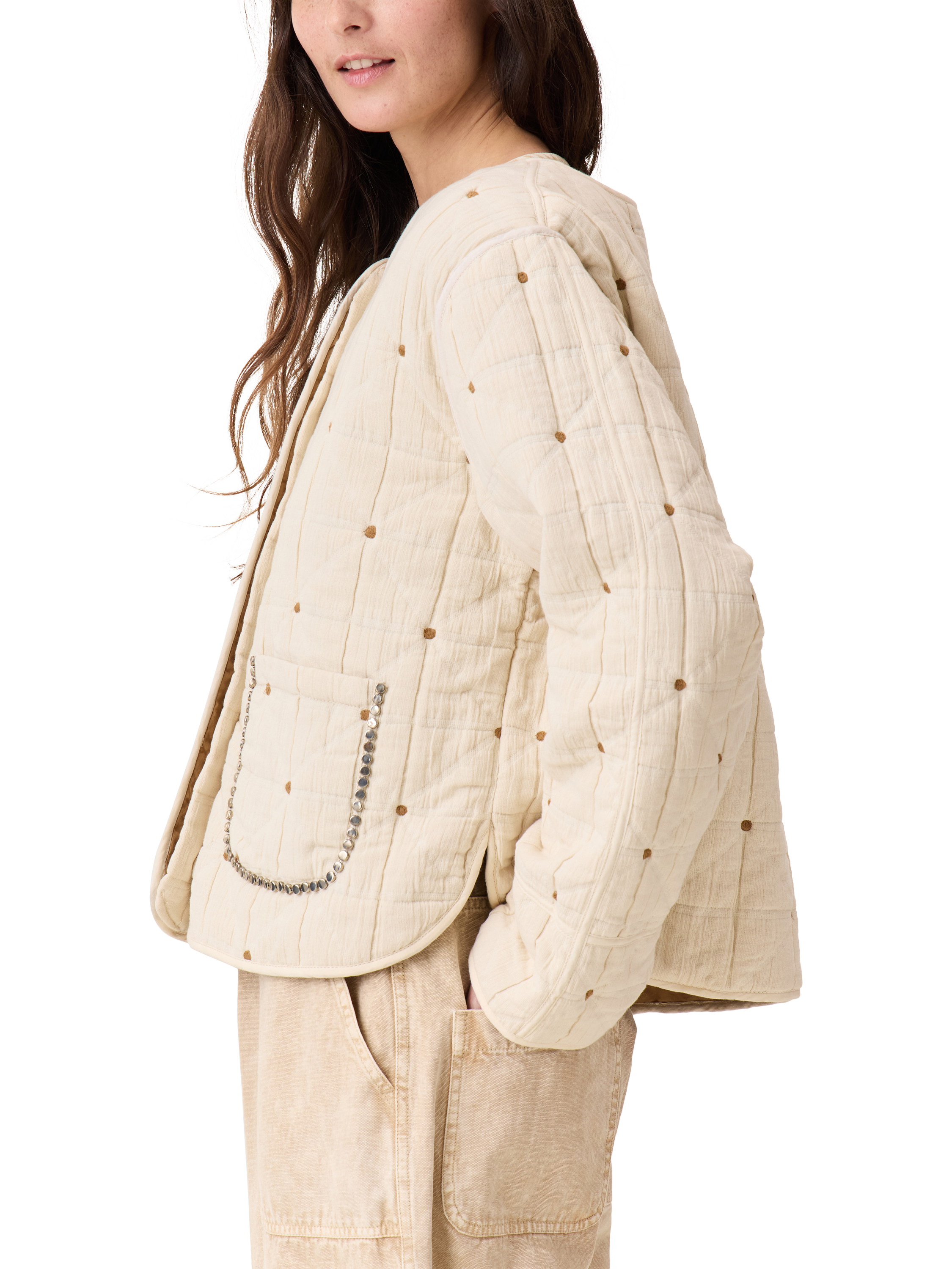 Product image 2 of 7, which shows Leon & Harper Vahala Quilted Jacket, Ecru, M
