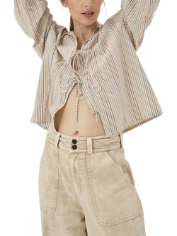 Leon & Harper Carsa Tie Detail Striped Organic Cotton Top, Multi - view 2, Multi