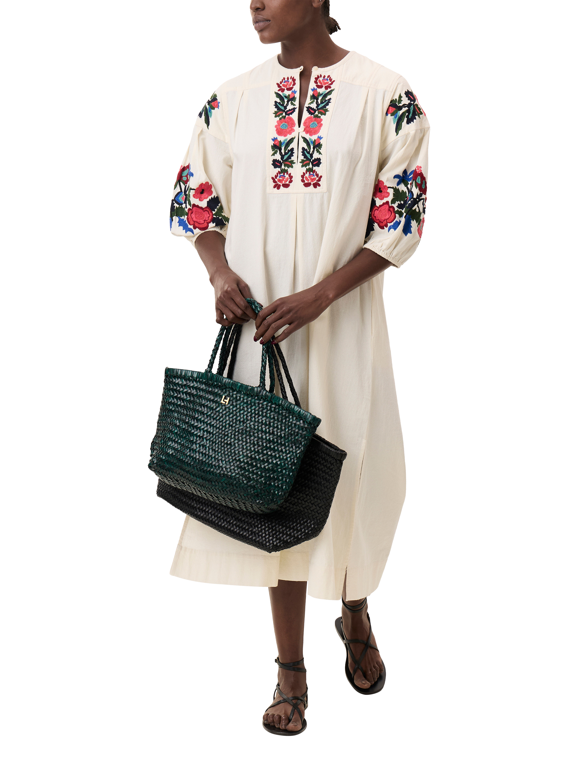 Product image 2 of 4, which shows Leon & Harper Rudo Embroidered Bib Dress, White/Multi, XS