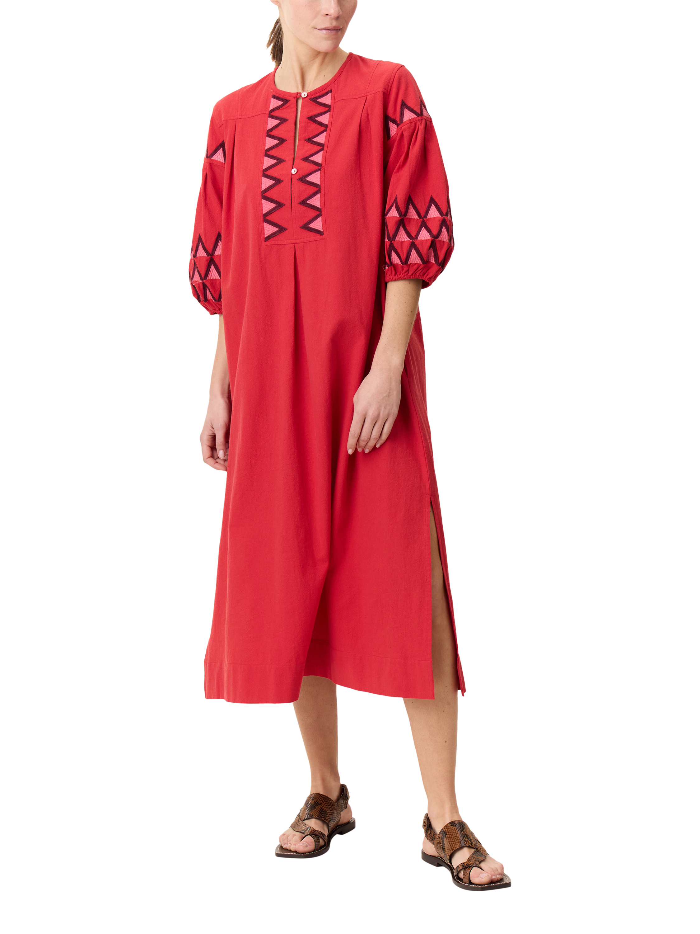 Leon & Harper Rudo Geometric Embroidered Dress, Red