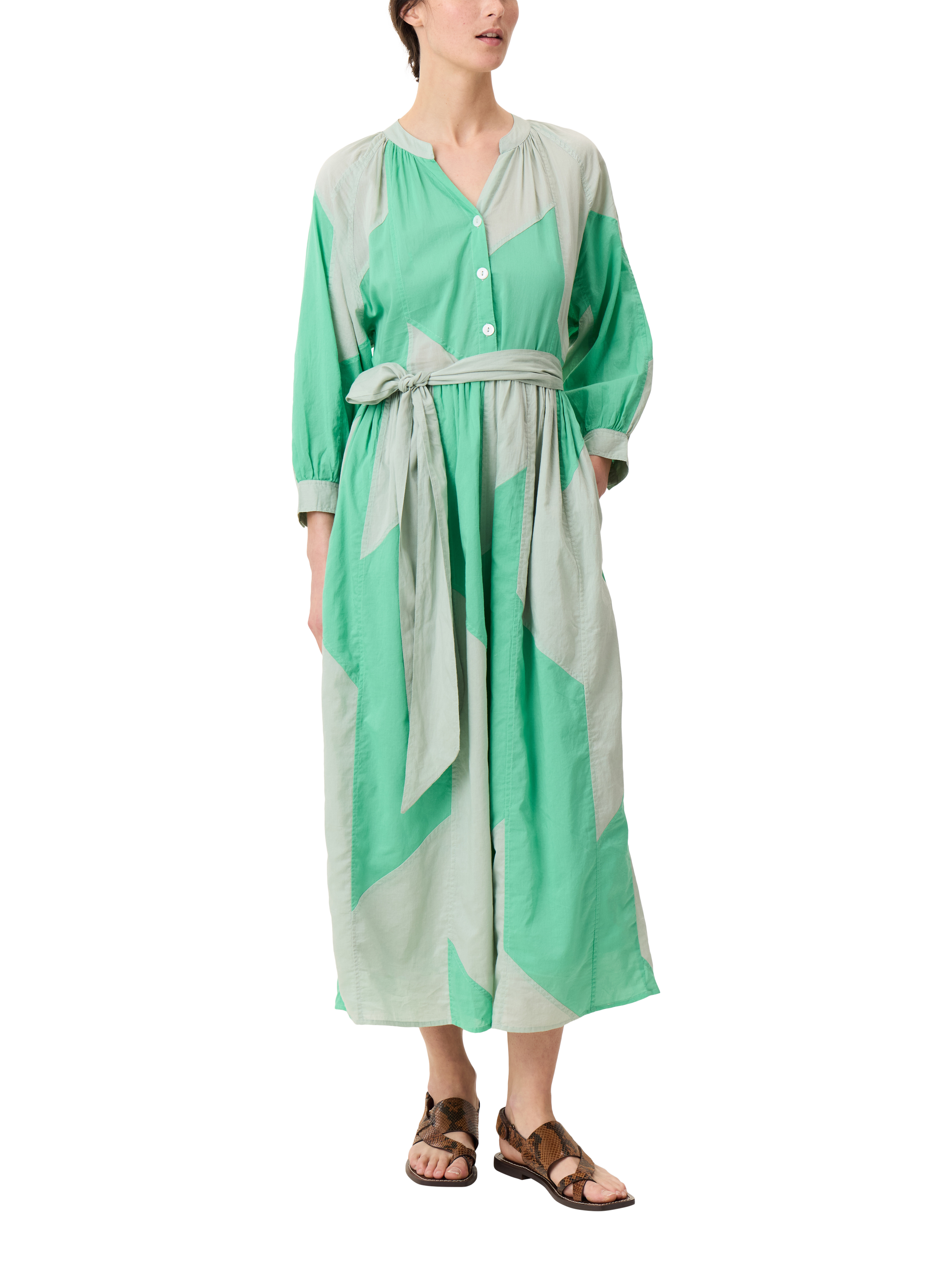 Product image 1 of 5, which shows Leon & Harper Runa Pure Organic Cotton Shirt Dress, Green Multi, XS