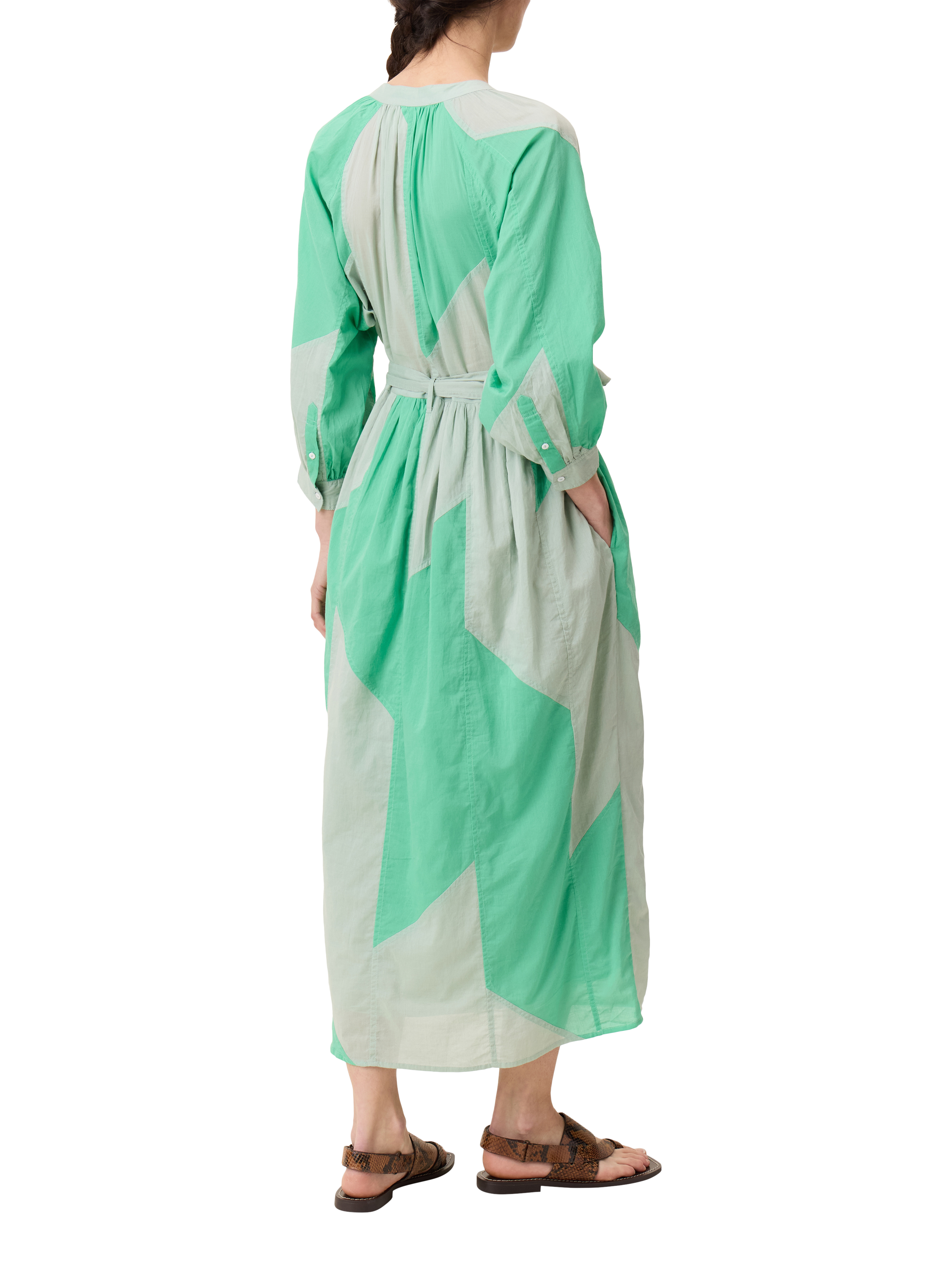 Product image 2 of 5, which shows Leon & Harper Runa Pure Organic Cotton Shirt Dress, Green Multi, XS