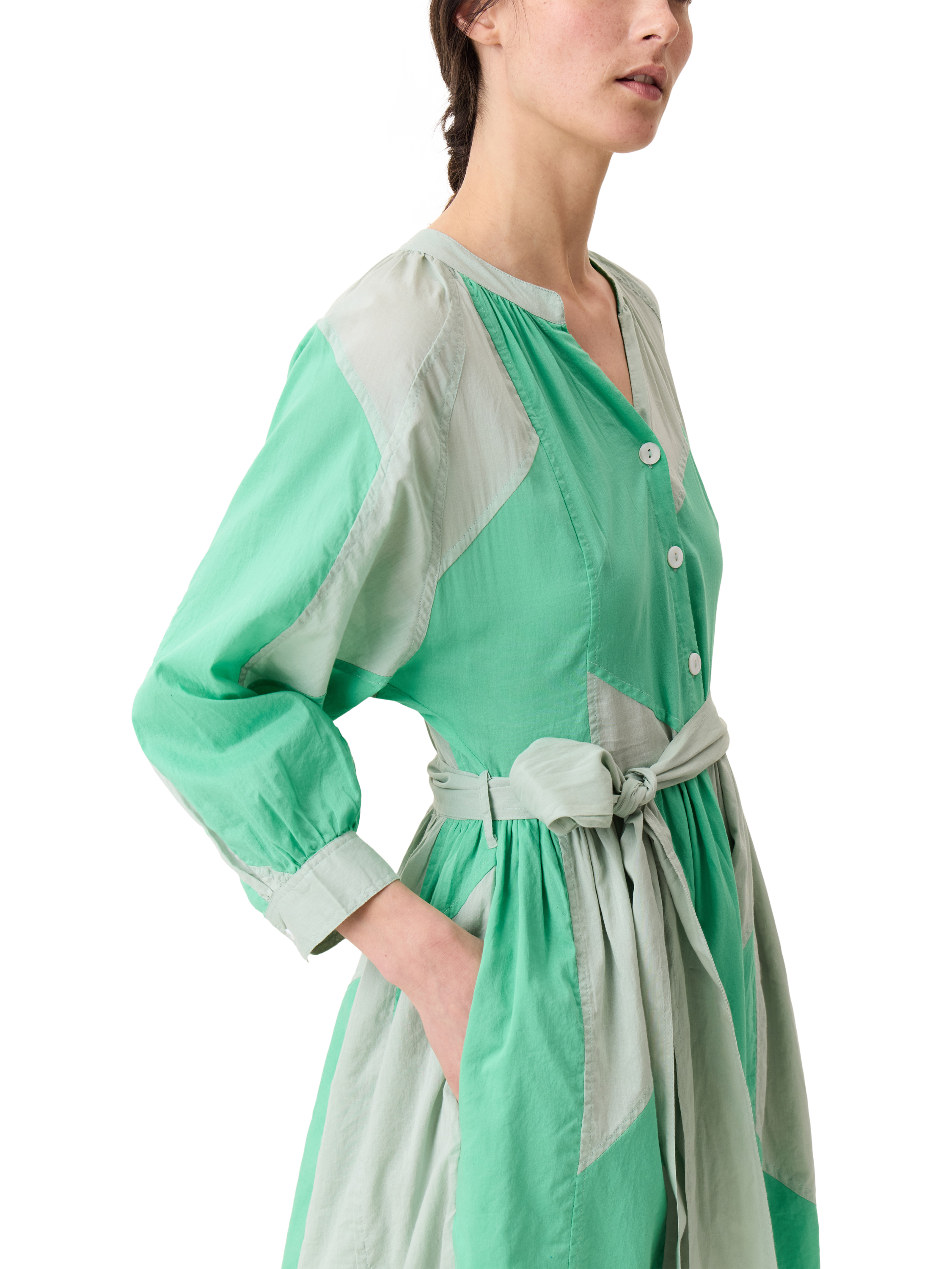 Product image 3 of 5, which shows Leon & Harper Runa Pure Organic Cotton Shirt Dress, Green Multi, XS