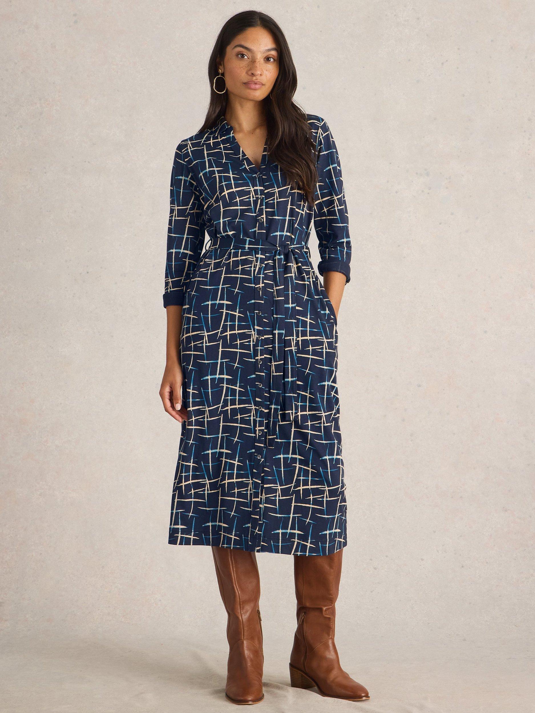 White Stuff Annie Organic Cotton Blend Dress, Navy/Multi