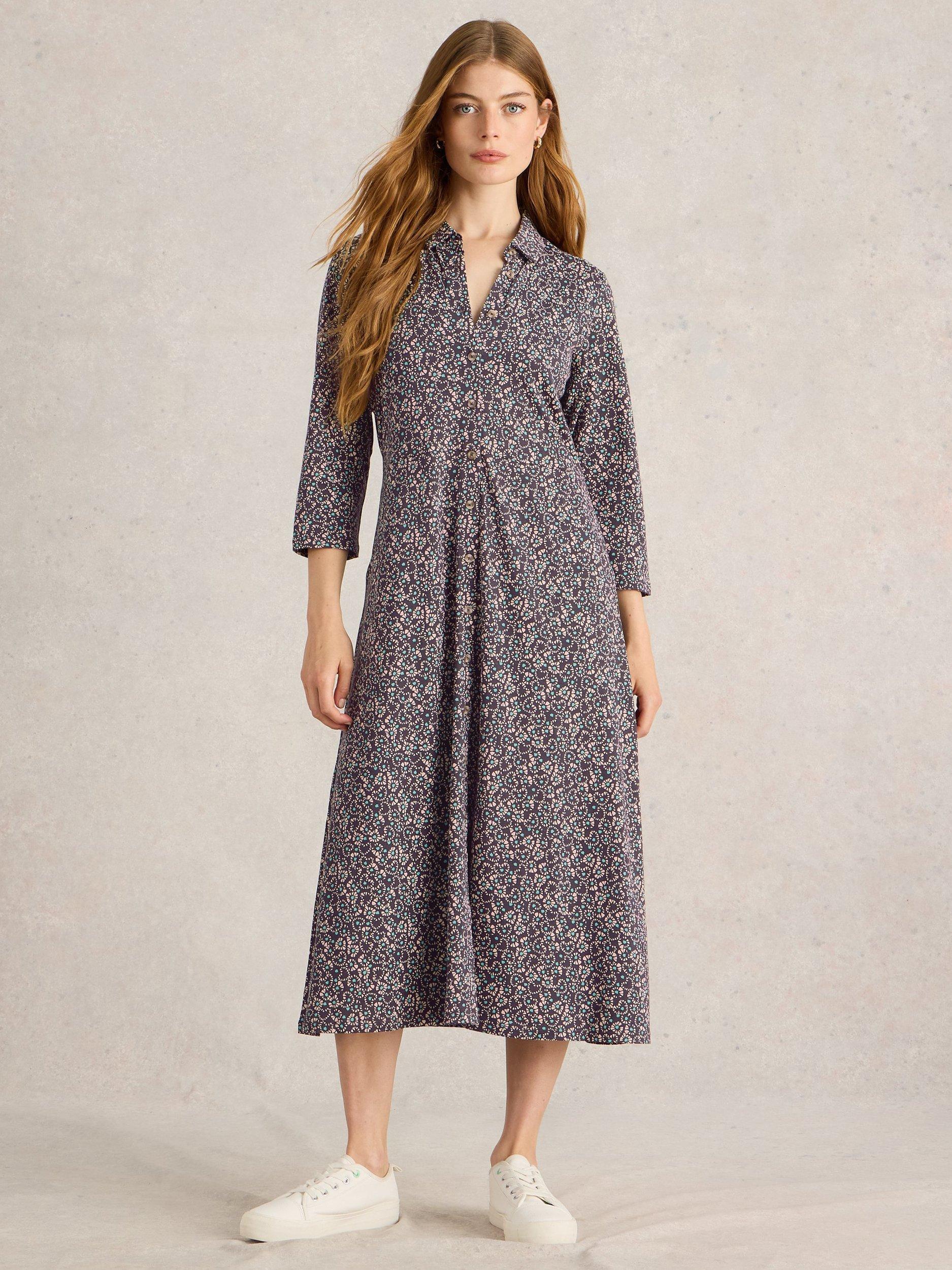 White Stuff Rua Organic Cotton Blend Shirt Dress, Grey/Multi
