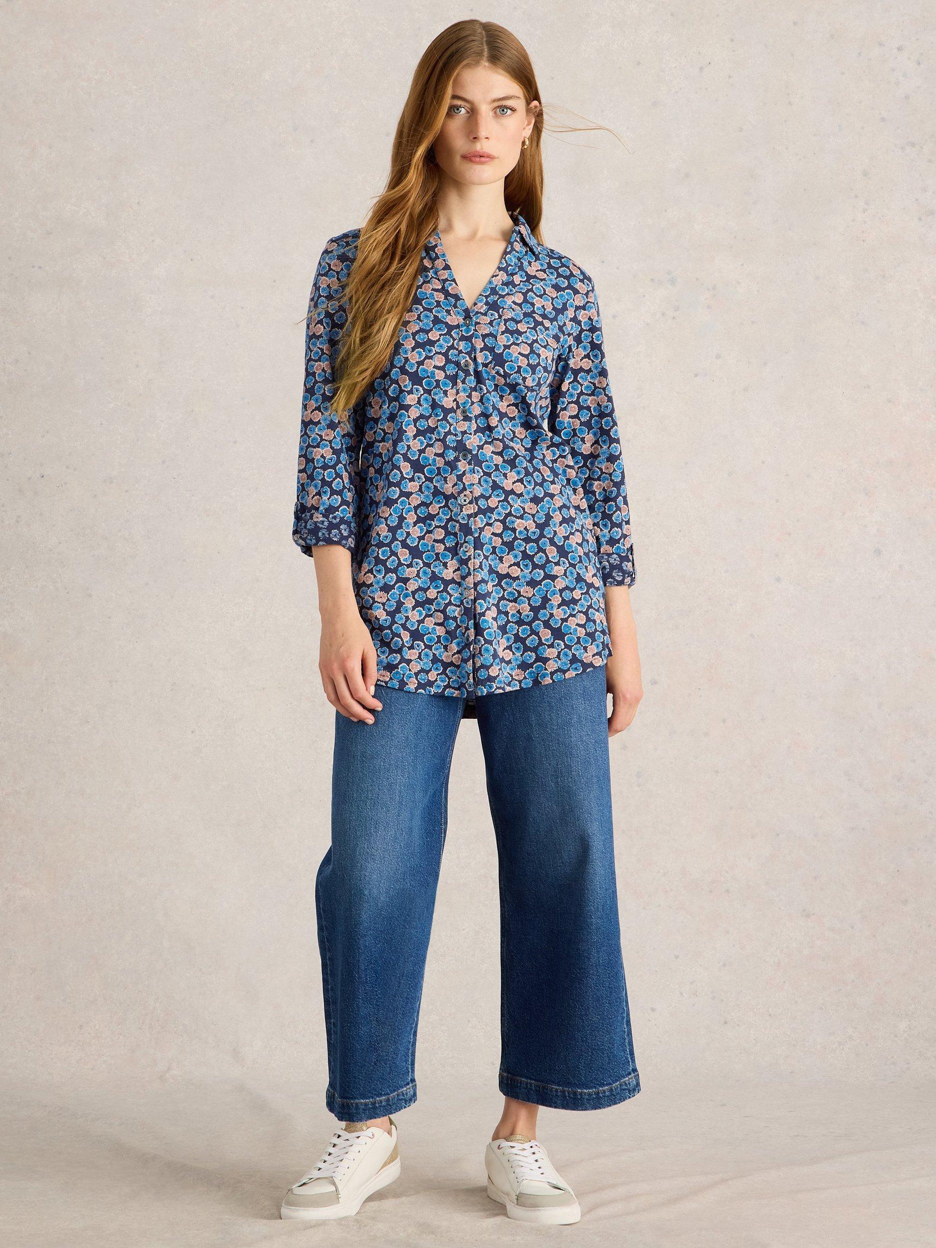 Product image 1 of 6, which shows White Stuff Annie Cotton Shirt, Blue/Multi, 8