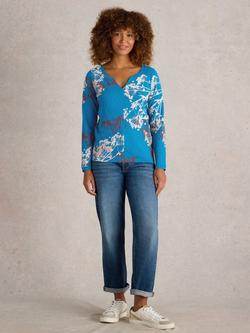 White Stuff Nelly Floral Cotton Tee, Blue/Multi, Blue/Multi