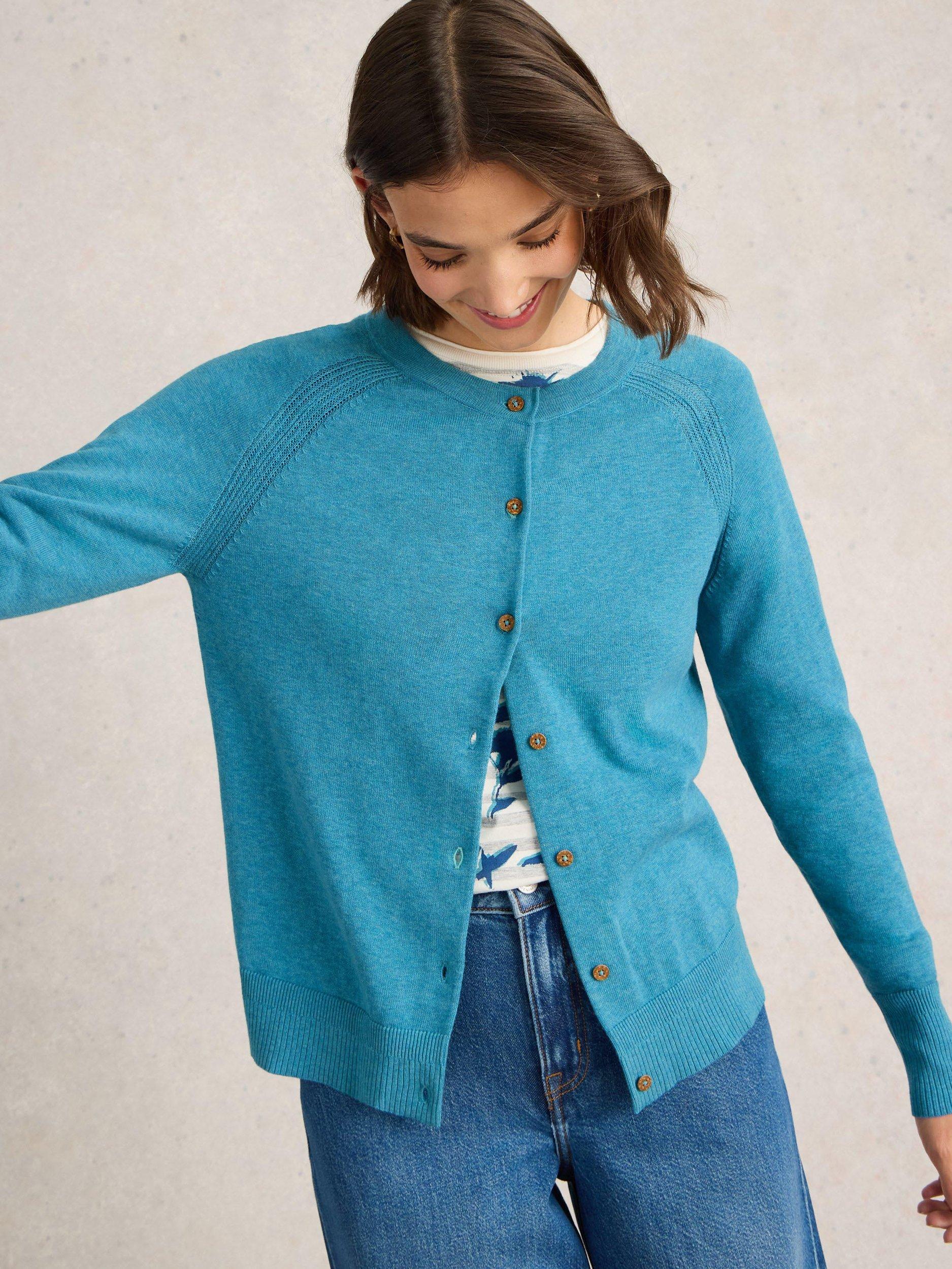 Product image 4 of 6, which shows White Stuff Lulu Pure Organic Cotton Cardigan, Mid Blue, 6
