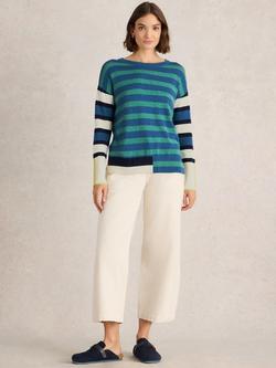 White Stuff Olive Stripe Side Split Jumper, Blue/Multi, Blue/Multi