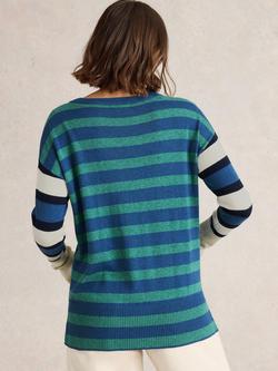 White Stuff Olive Stripe Side Split Jumper, Blue/Multi - view 2, Blue/Multi