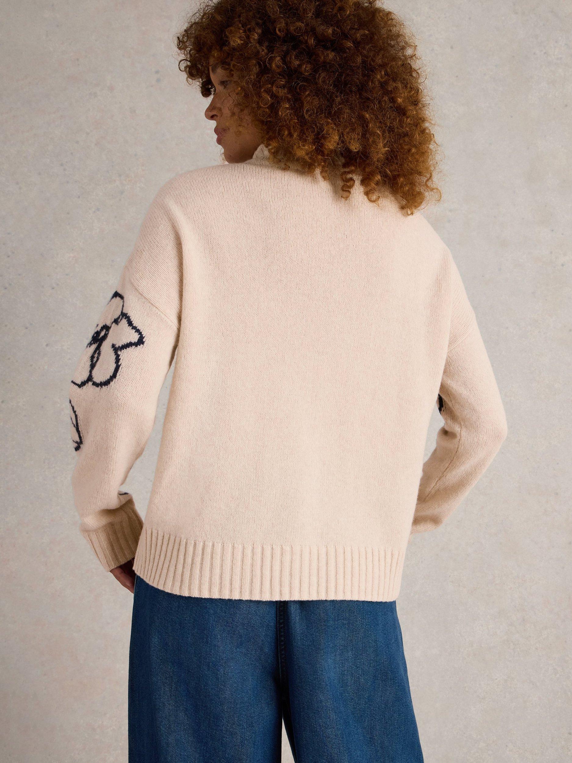 Product image 2 of 6, which shows White Stuff Sprig Floral Lambswool Blend Jumper, Nat Mlt, 8
