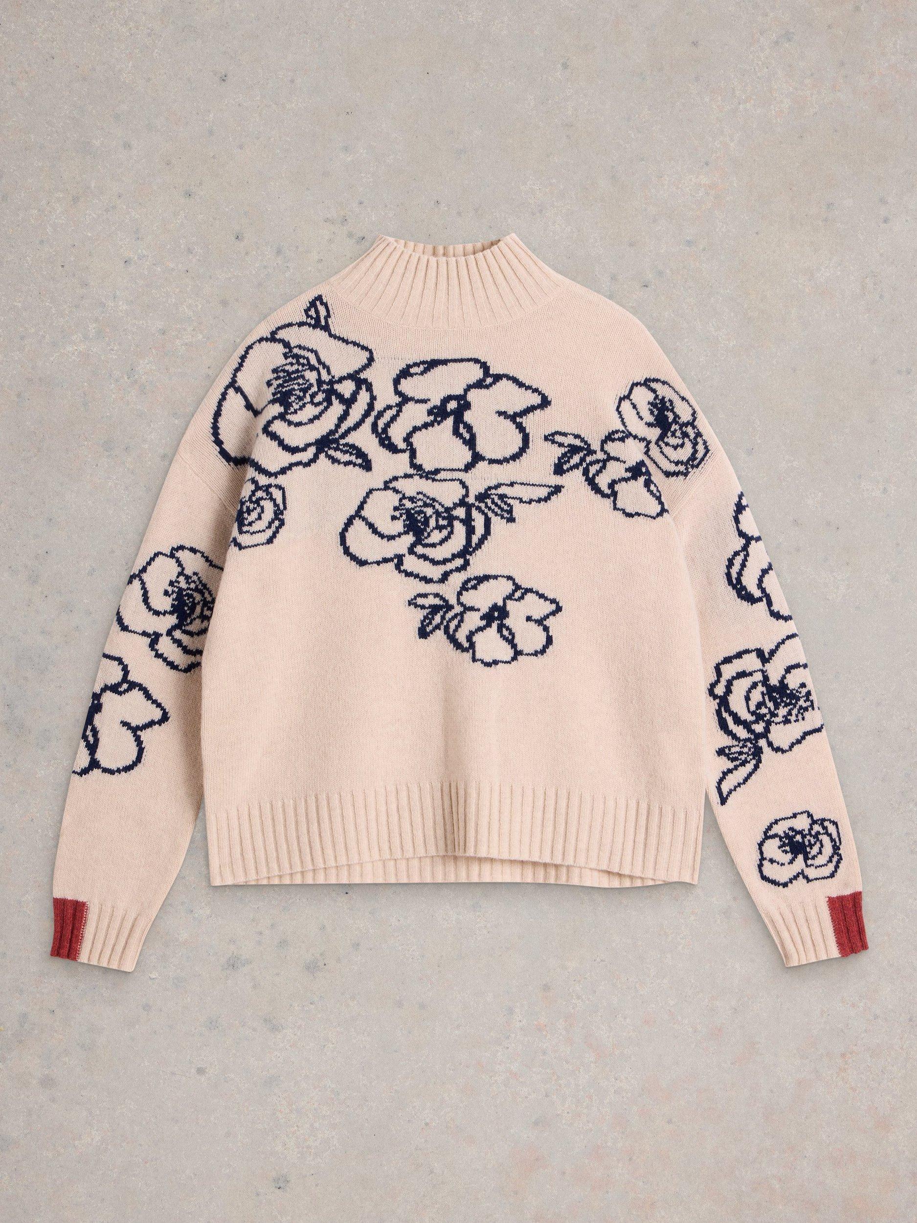 Product image 5 of 6, which shows White Stuff Sprig Floral Lambswool Blend Jumper, Nat Mlt, 8