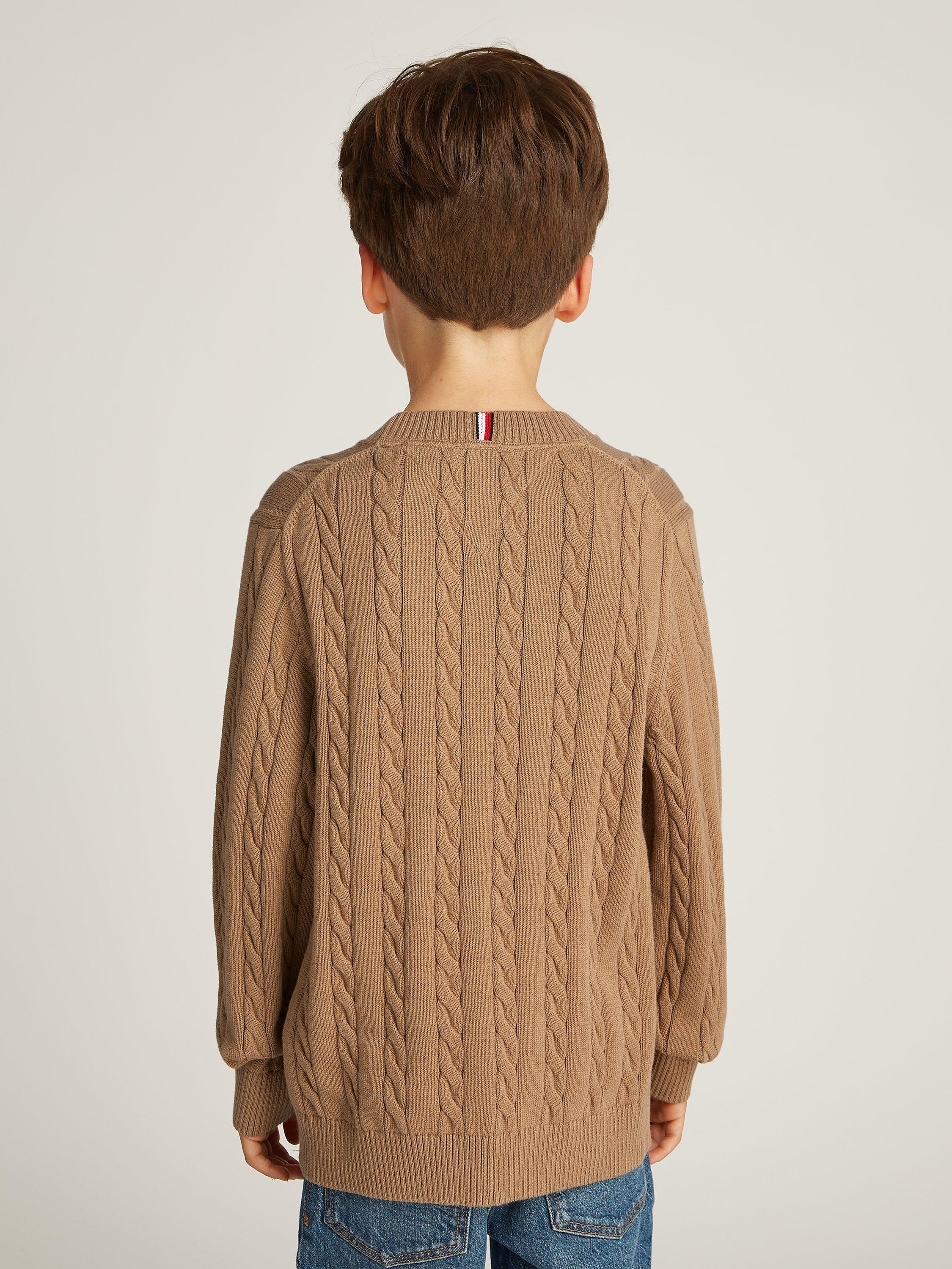 Product image 2 of 5, which shows Tommy Hilfiger Kids' Organic Cotton Cable Knit Jumper, Safari Canvas, 10 years