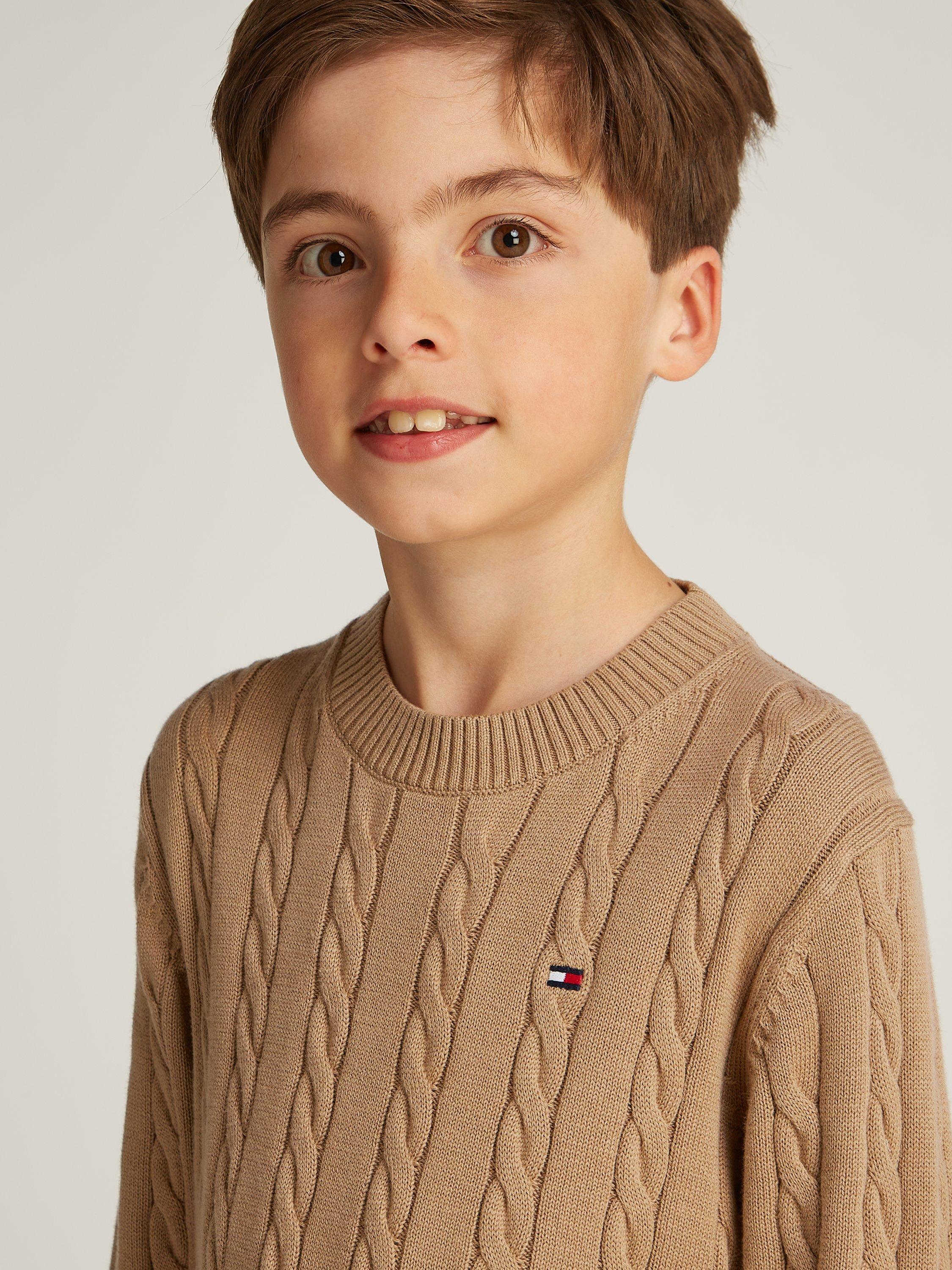 Product image 3 of 5, which shows Tommy Hilfiger Kids' Organic Cotton Cable Knit Jumper, Safari Canvas, 10 years