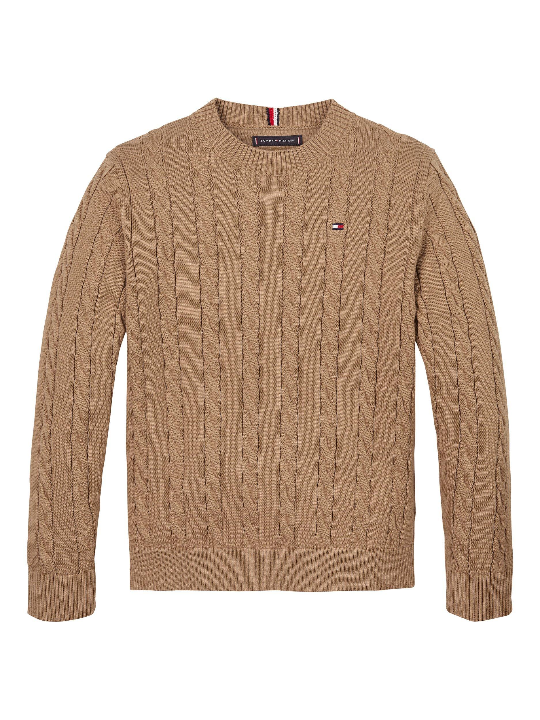Product image 4 of 5, which shows Tommy Hilfiger Kids' Organic Cotton Cable Knit Jumper, Safari Canvas, 10 years