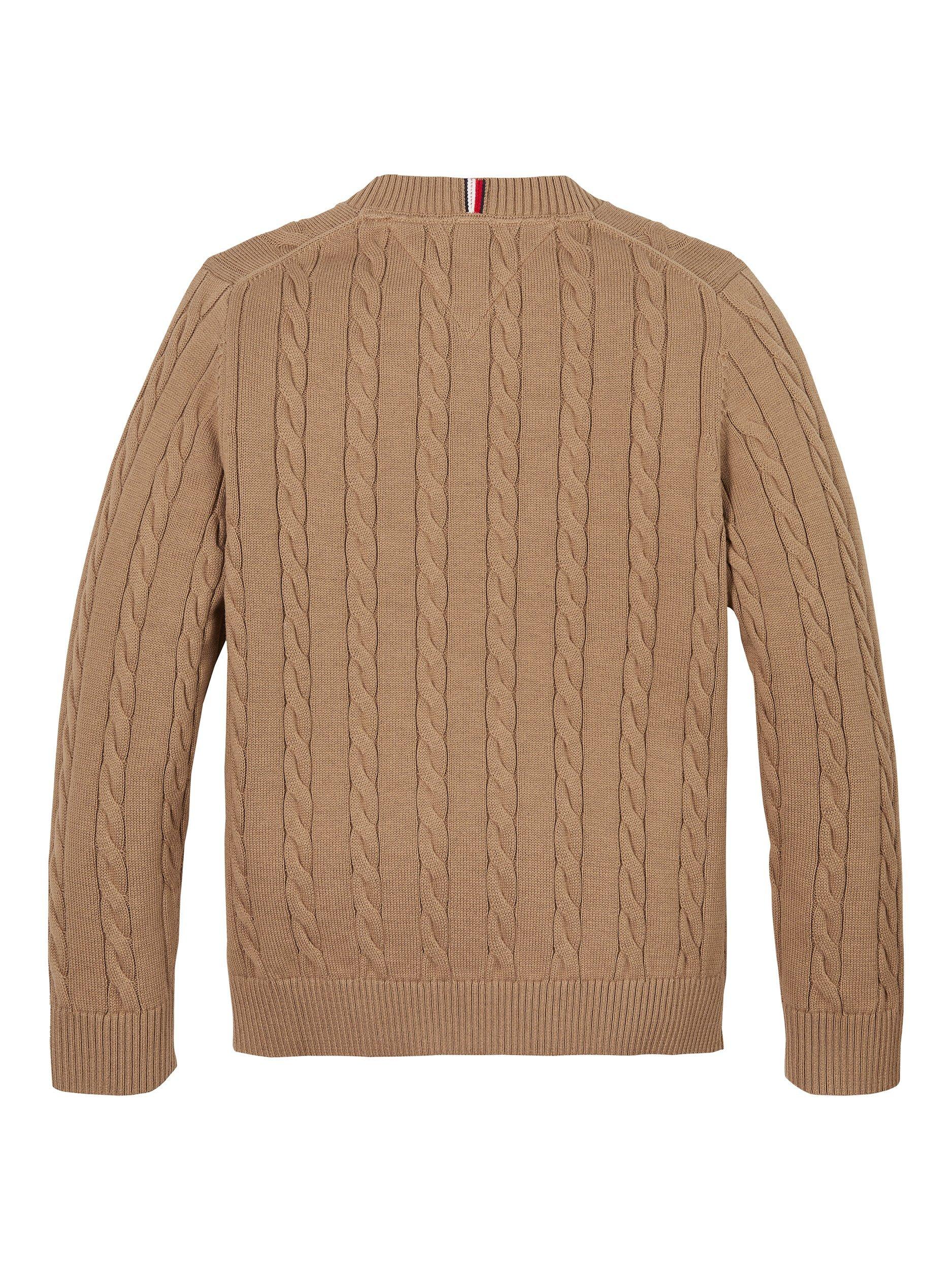 Product image 5 of 5, which shows Tommy Hilfiger Kids' Organic Cotton Cable Knit Jumper, Safari Canvas, 10 years