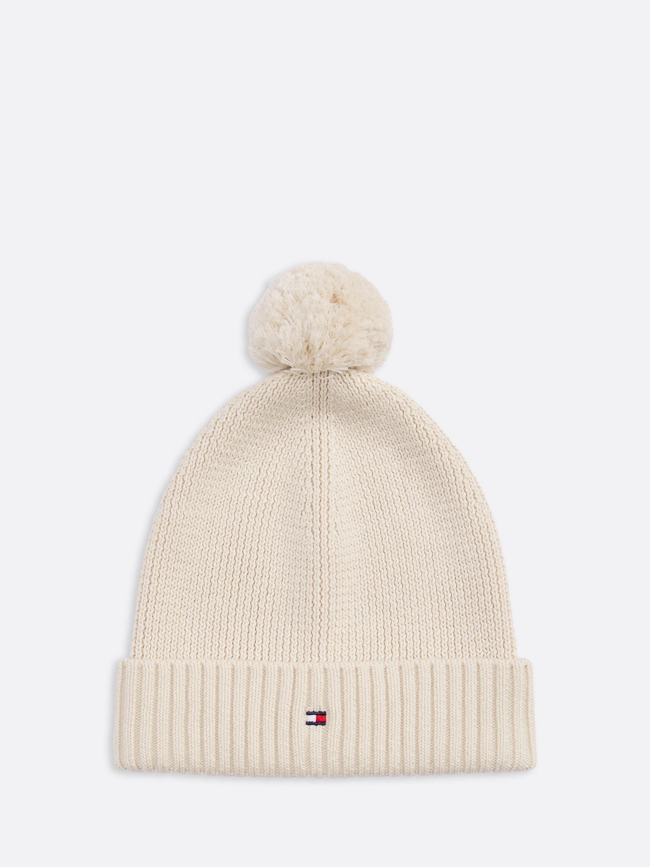Product image 1 of 6, which shows Tommy Hilfiger Kids' Organic Cotton Pom Pom Beanie, Newsprint, S-M