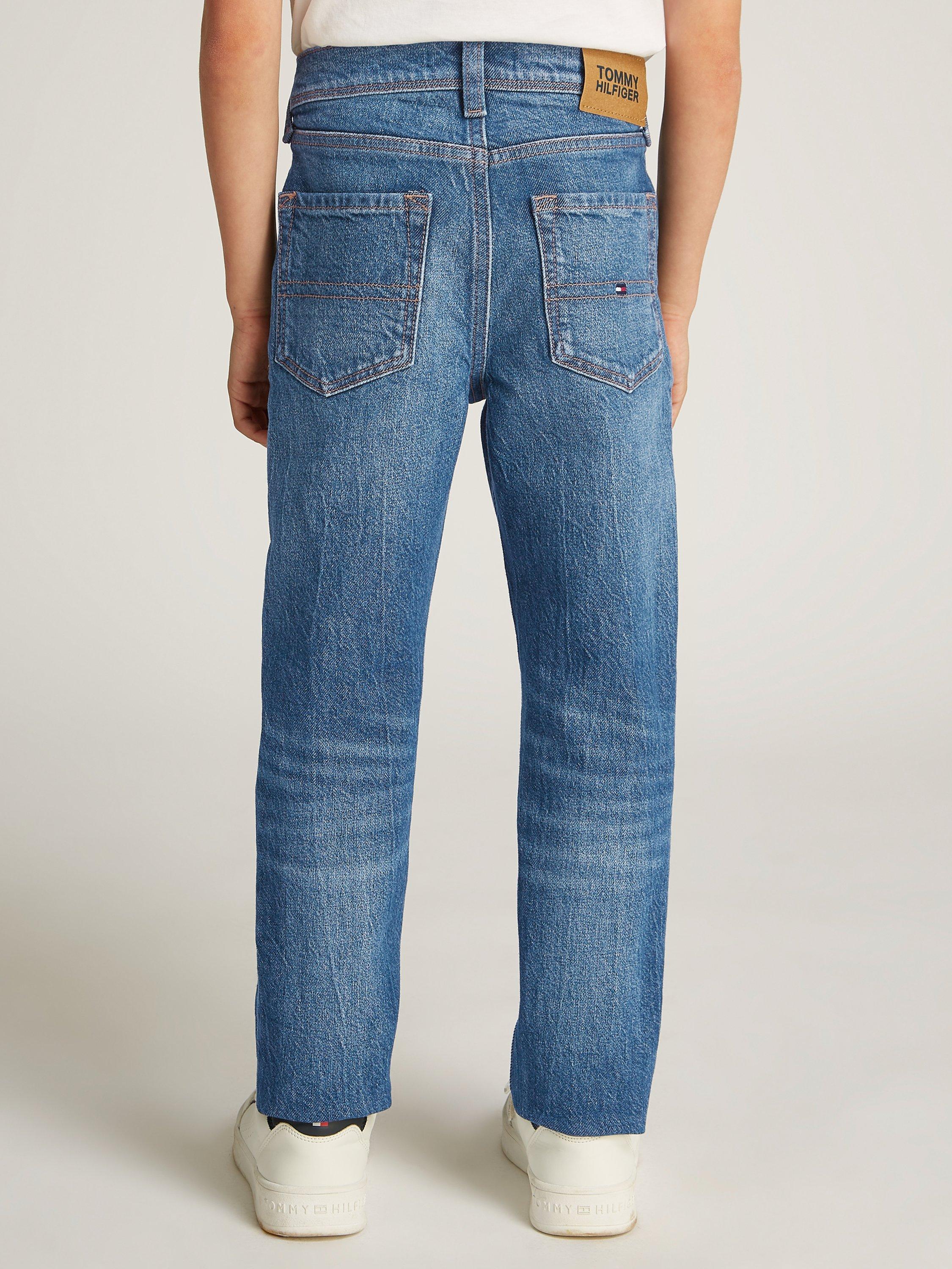 Product image 2 of 5, which shows Tommy Hilfiger Kids' Scanton Slim Jeans, Mid Blue, 10 years