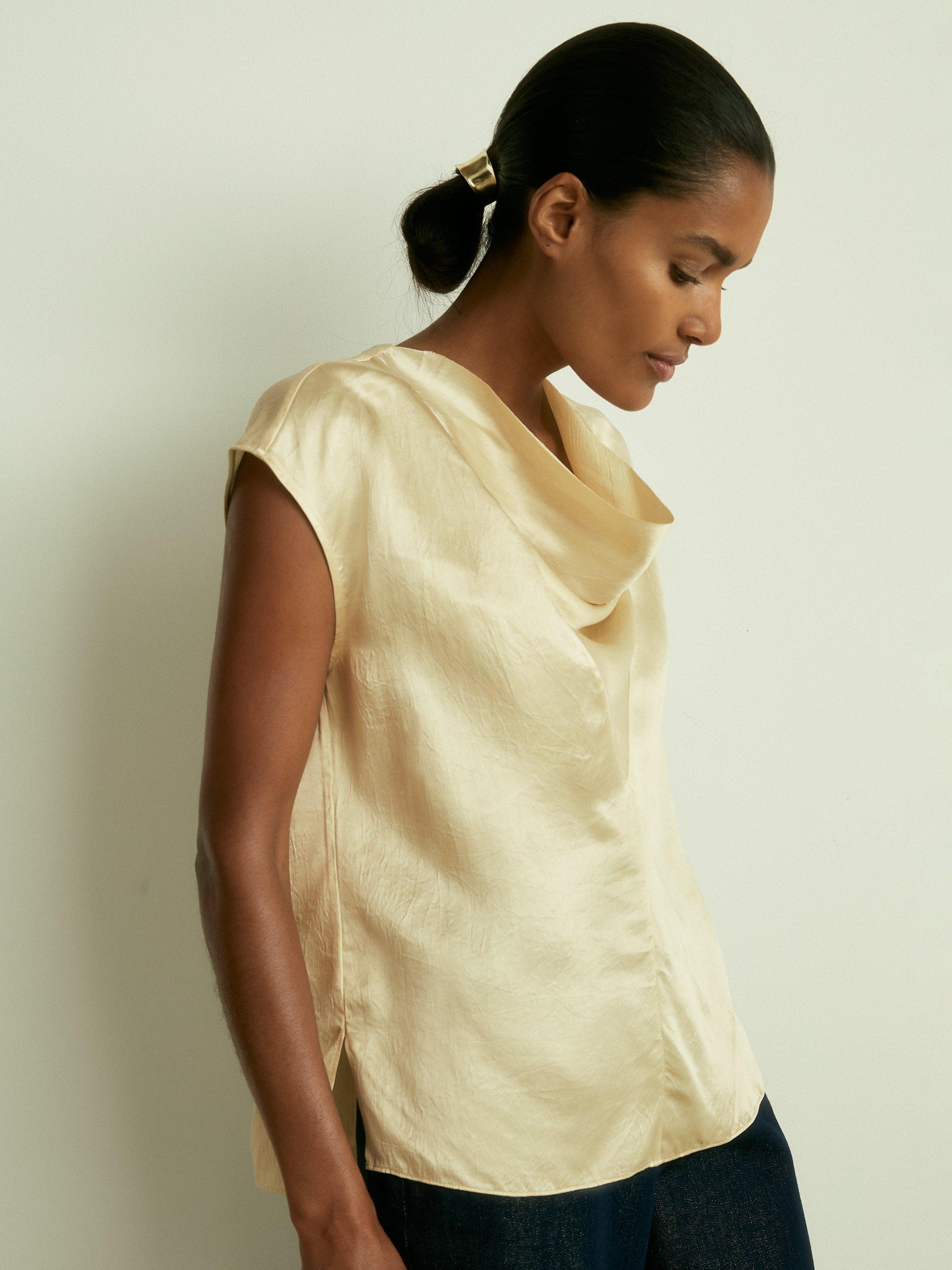 Reiss Fina Satin Cowl Neck Top, Cream