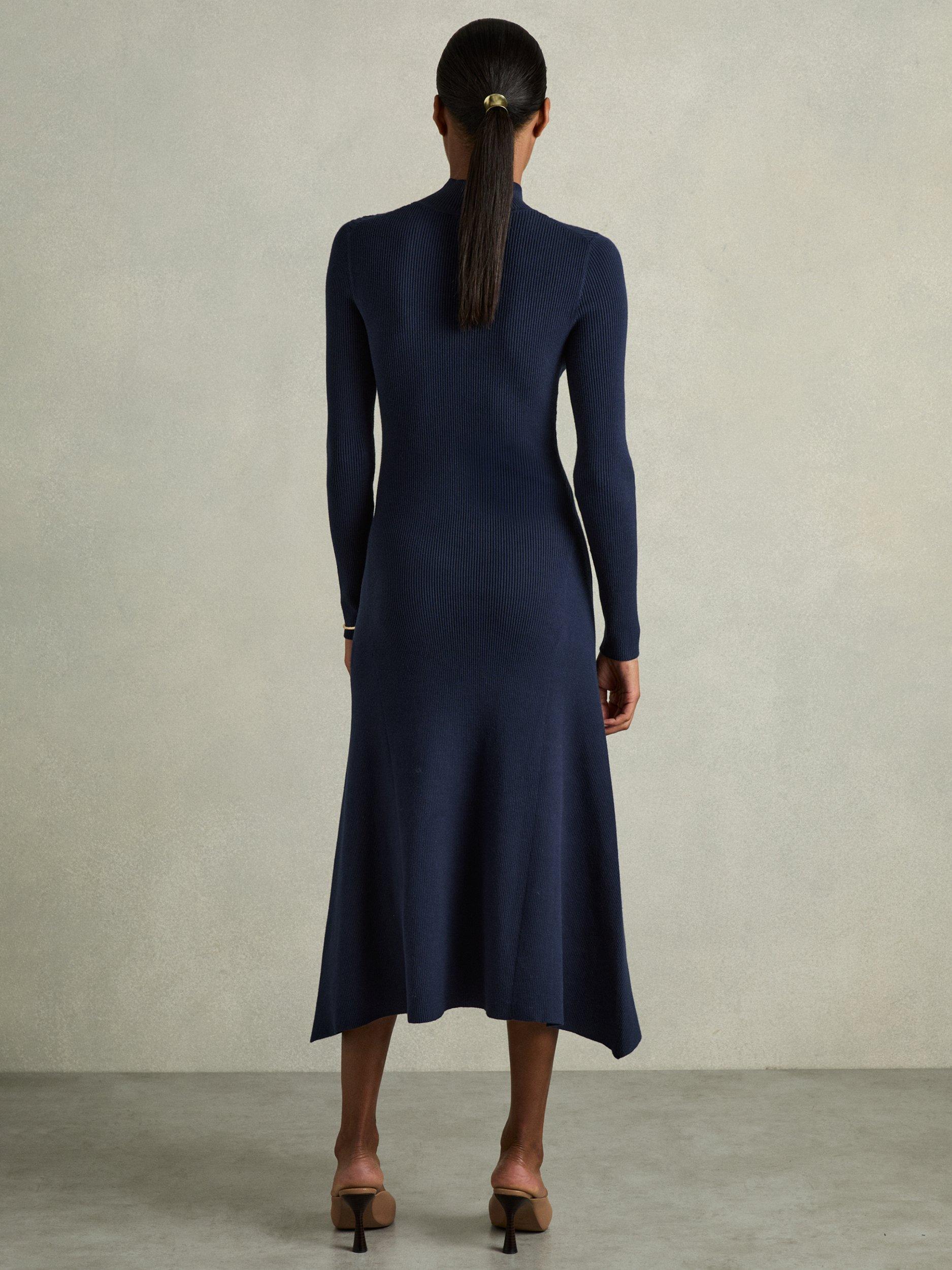 Reiss Hannah Fluted Knit Dress, Navy