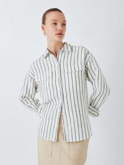 John Lewis Pure Linen Stripe Shirt, Off White, Off White