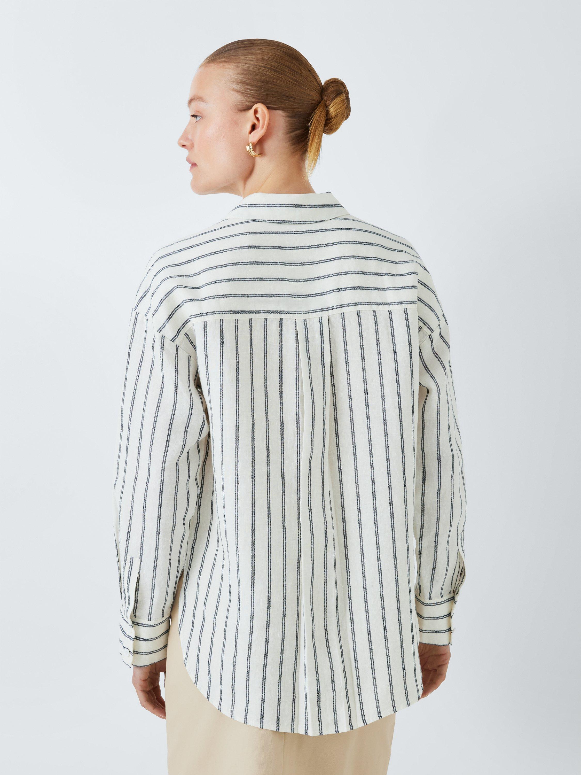 Product image 2 of 6, which shows John Lewis Pure Linen Stripe Shirt, Off White, 8