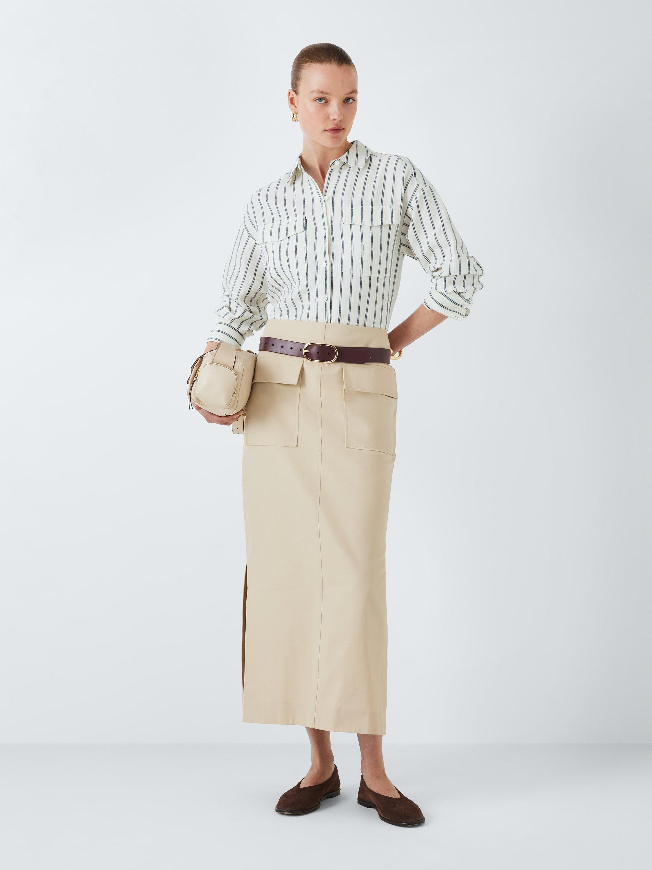 Product image 3 of 6, which shows John Lewis Pure Linen Stripe Shirt, Off White, 8