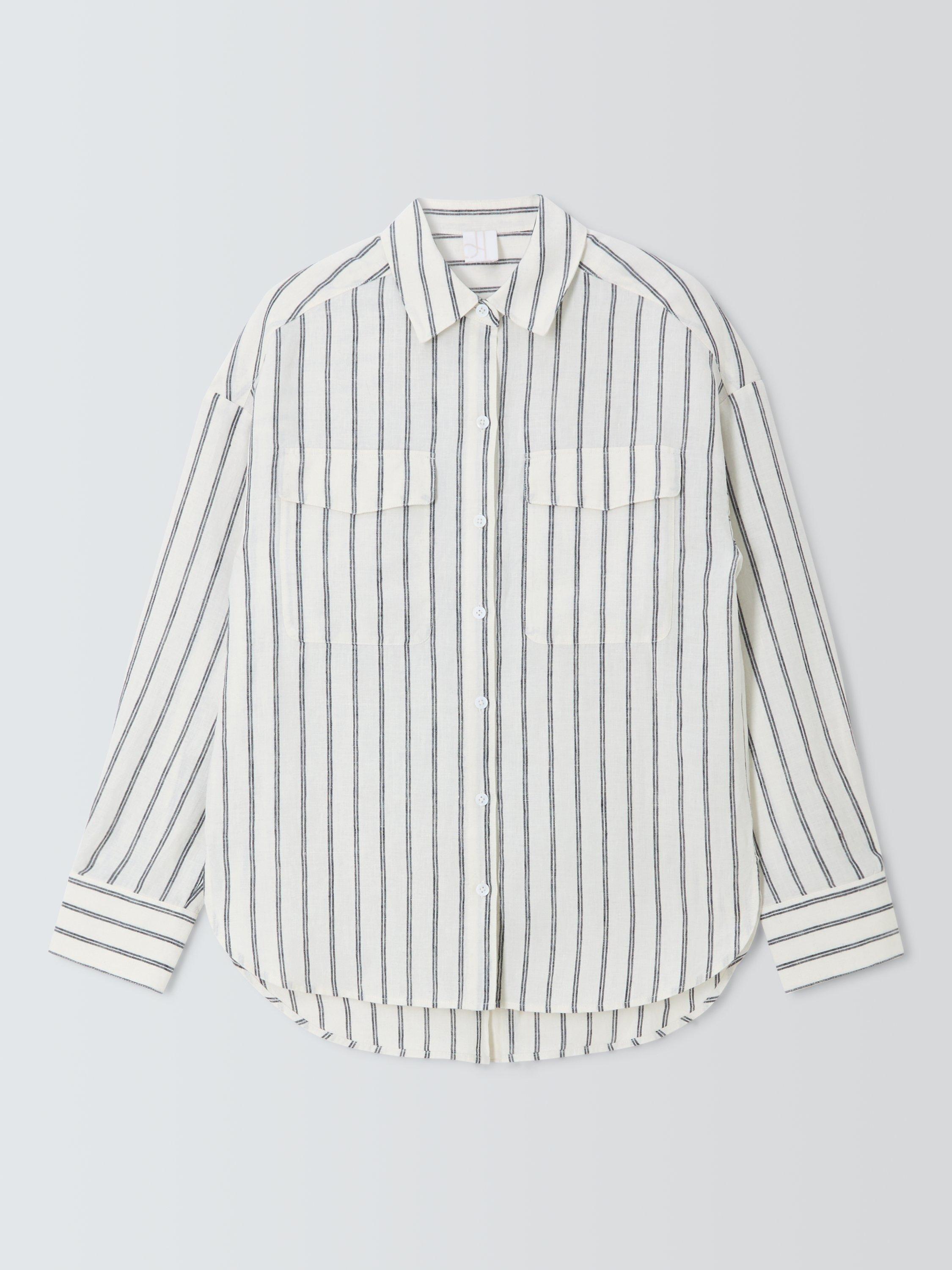 Product image 4 of 6, which shows John Lewis Pure Linen Stripe Shirt, Off White, 8