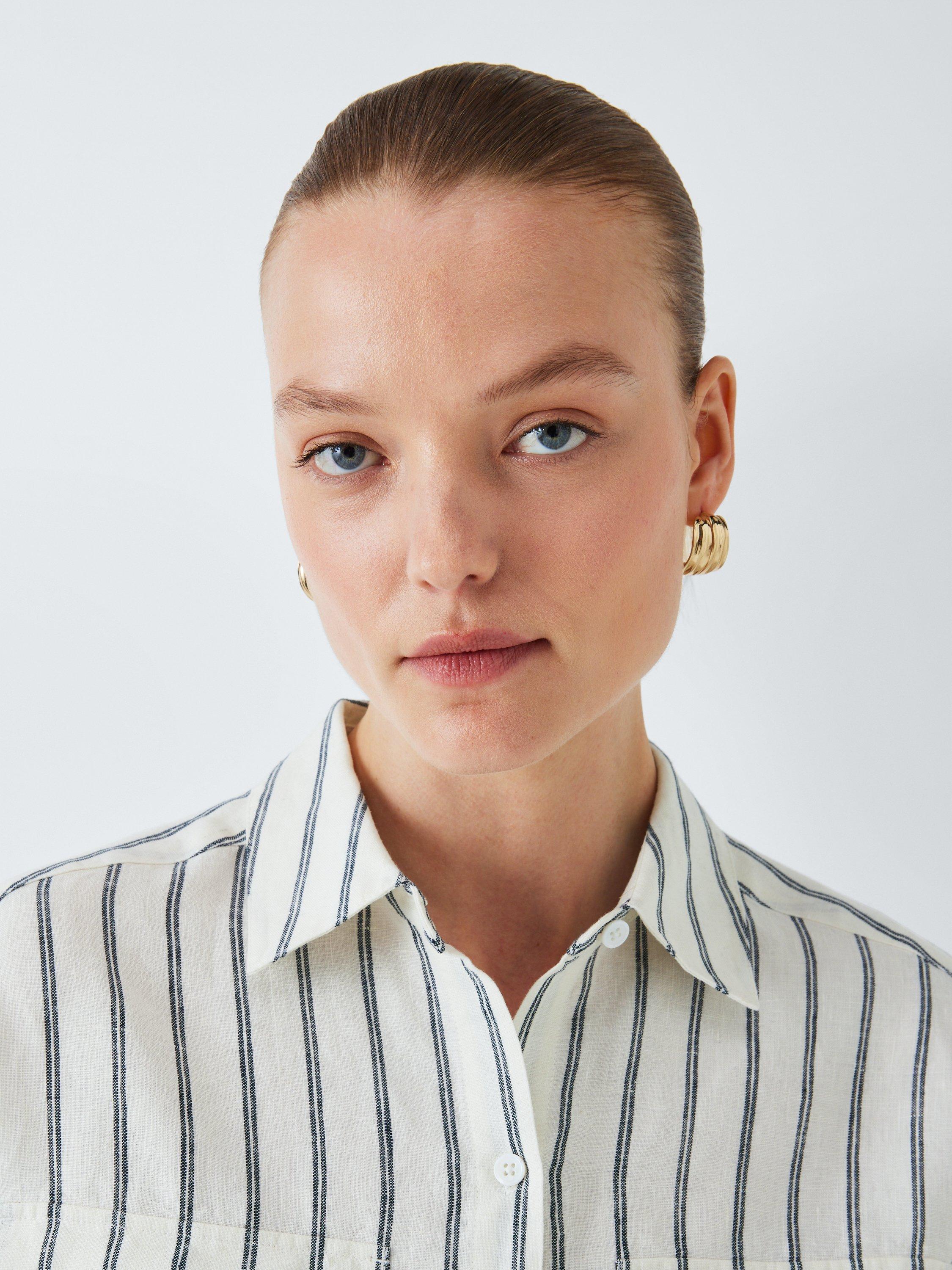 Product image 5 of 6, which shows John Lewis Pure Linen Stripe Shirt, Off White, 8