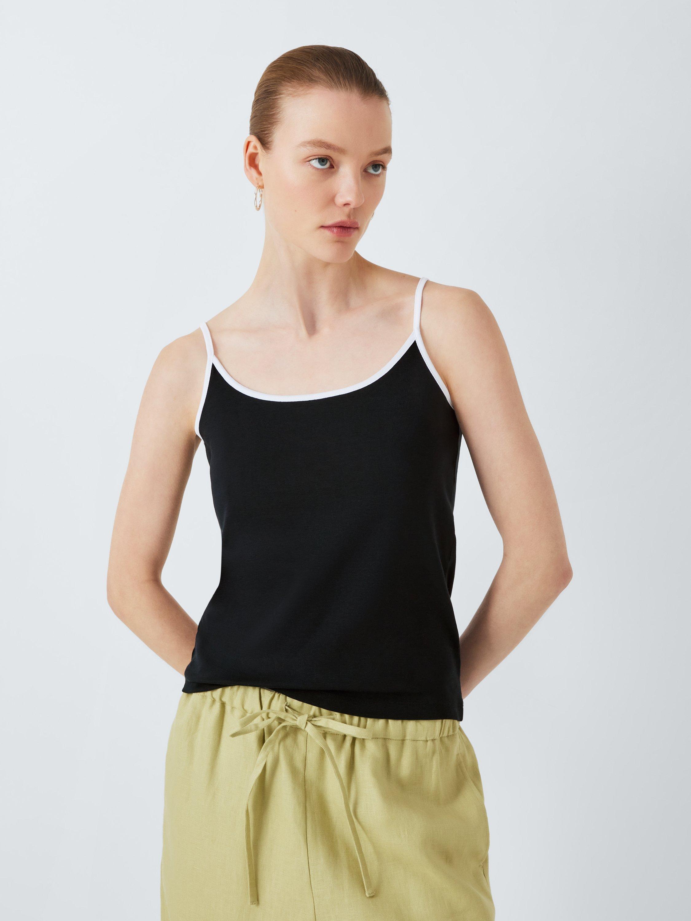 Product image 1 of 6, which shows John Lewis Contrast Trim Organic Cotton Cami Top, Black, 14