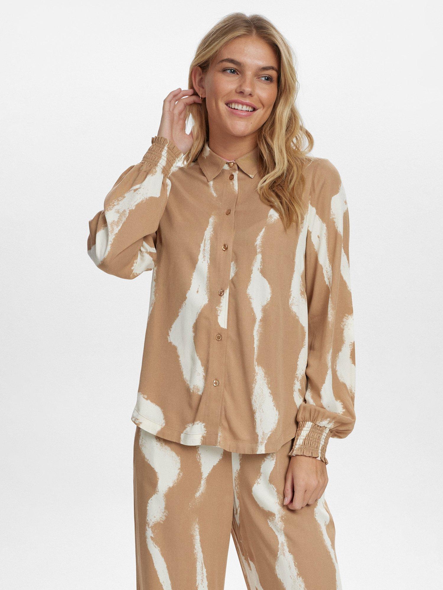 Product image 1 of 5, which shows Numph Estelle Abstract Shirt, Brown/White, 34