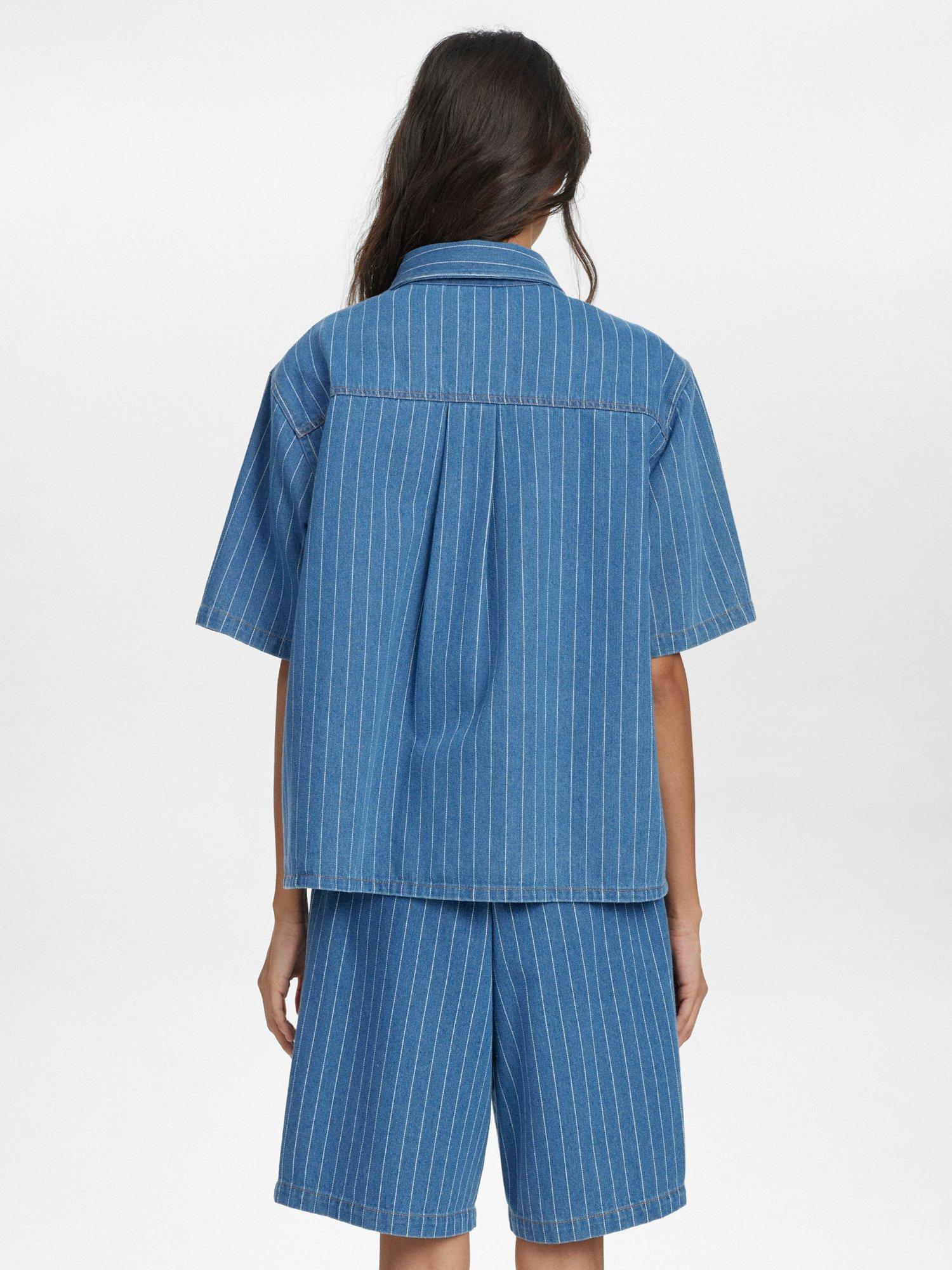 Product image 2 of 7, which shows Numph Lucie Stripe Denim Shirt, Blue/White, M-L